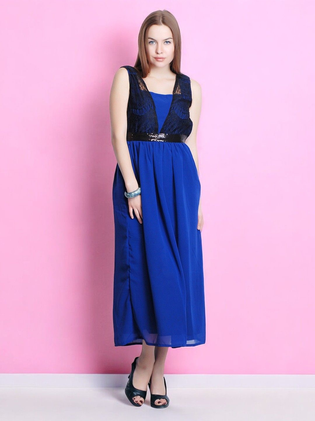 

BAESD Crepe Fit and Flare Maxi Dress, Blue