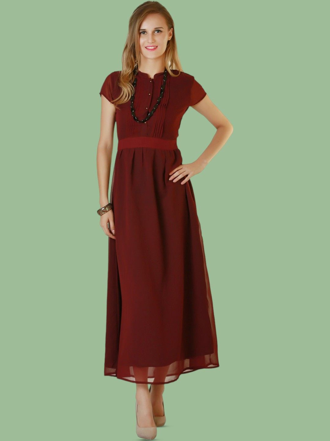 

BAESD Mandarin Collar Maxi Dress, Maroon