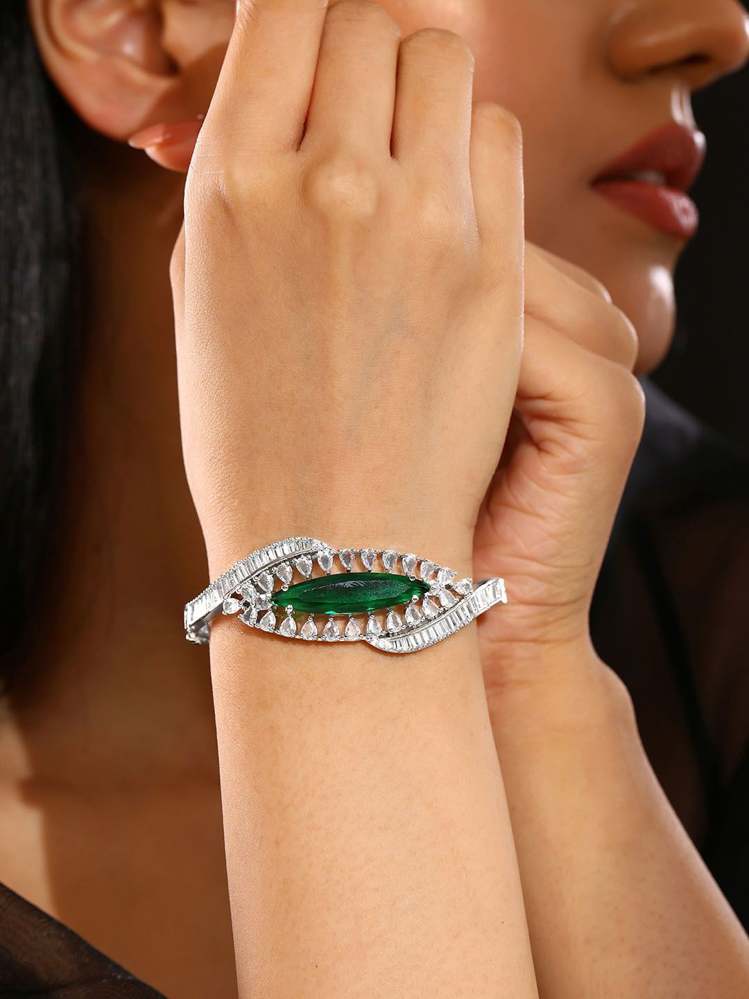 

Priyaasi Silver-Plated American Diamond Wraparound Bracelet