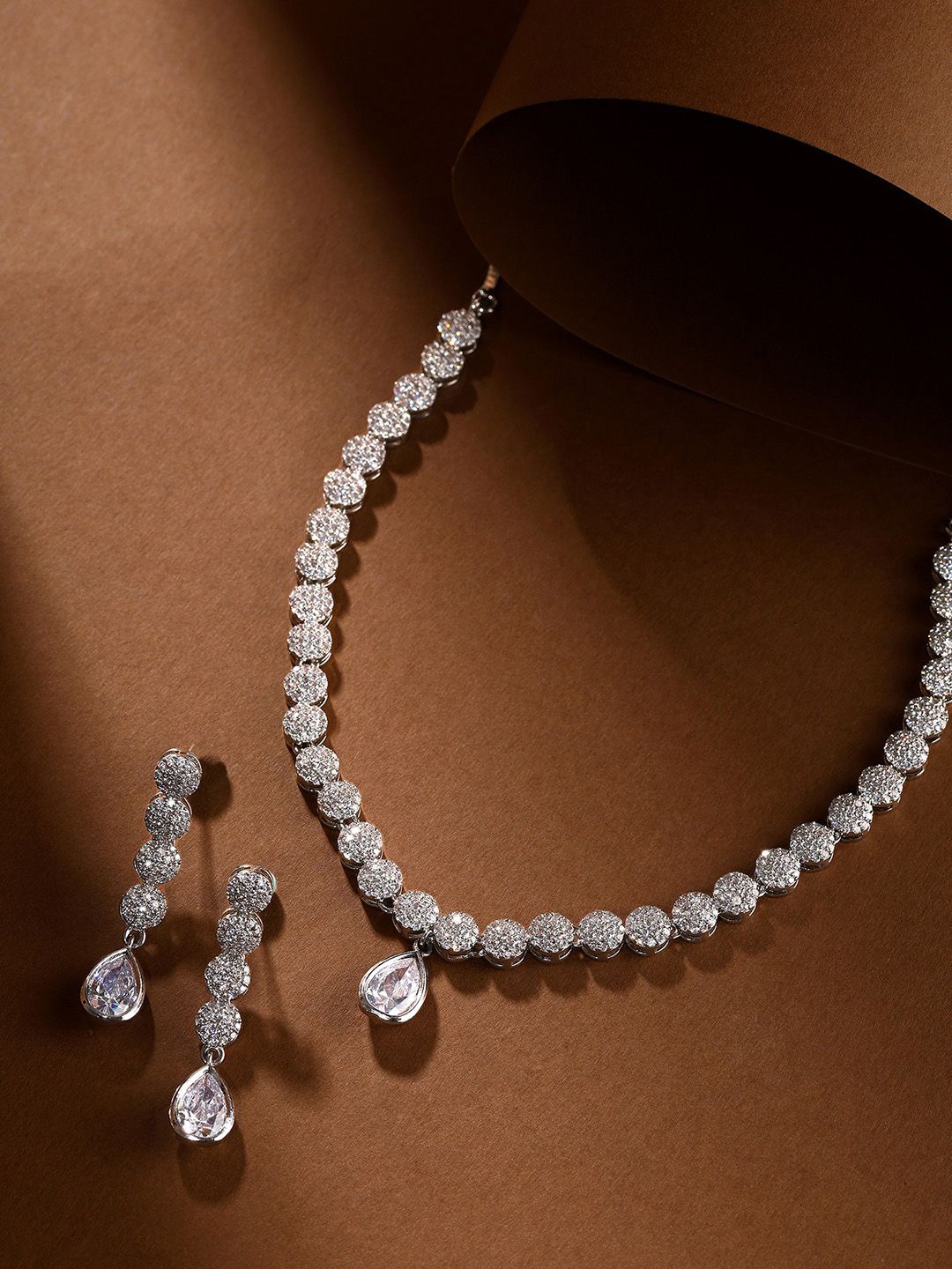 

Priyaasi Silver-Plated American Diamond Studded Jewellery Set