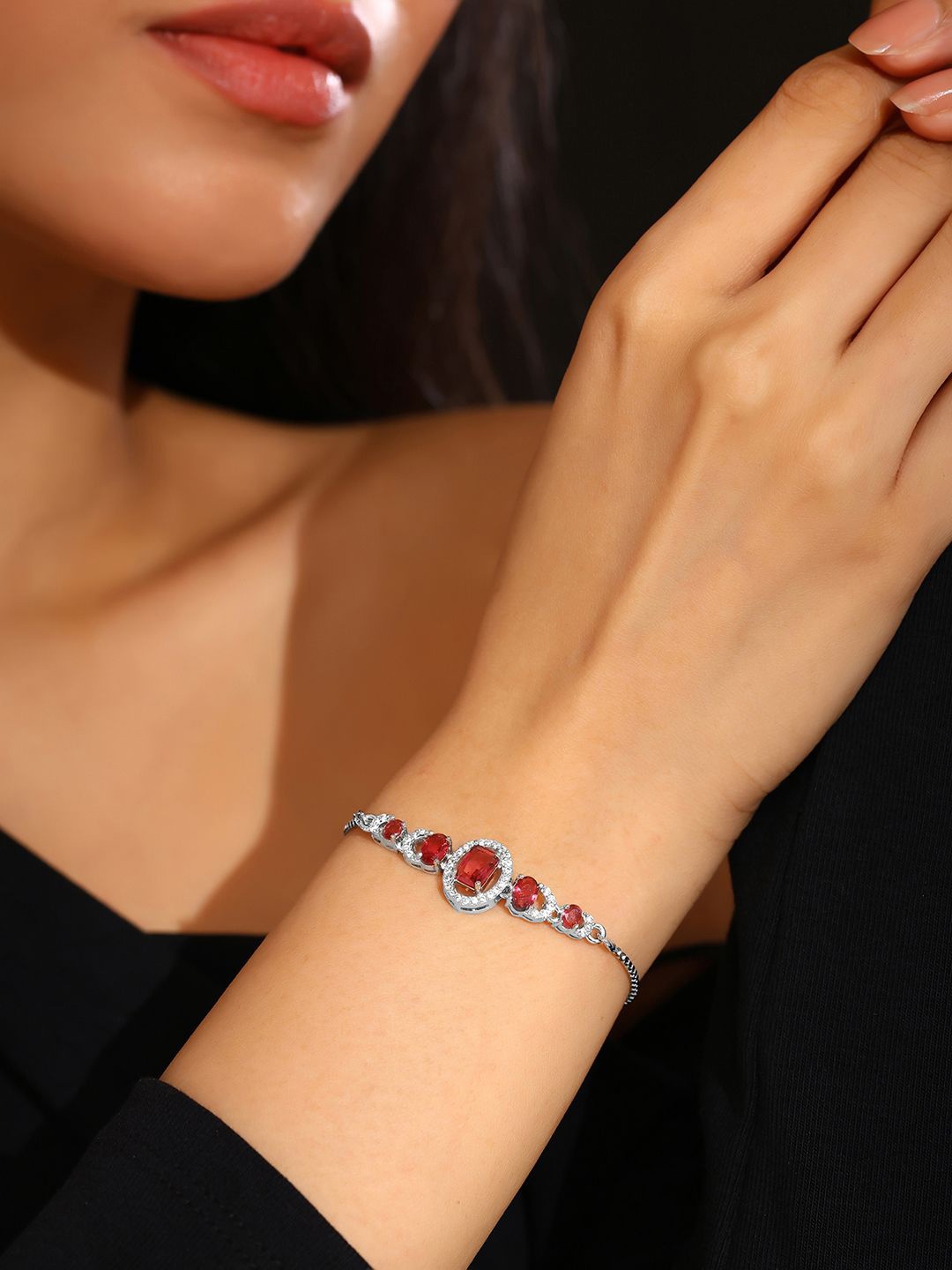 

Priyaasi Silver-Plated American Diamond Wraparound Bracelet