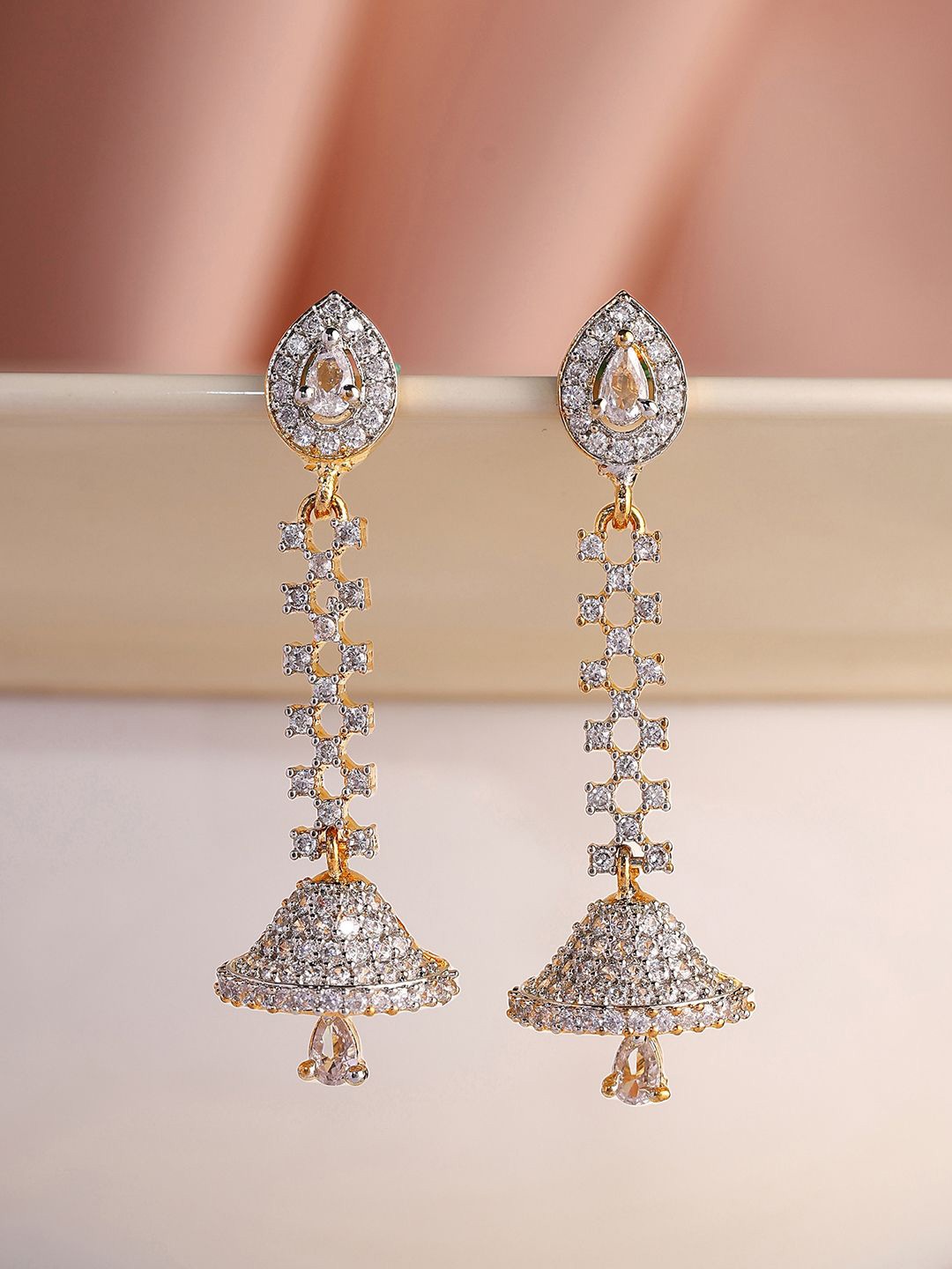 

Priyaasi Gold Plated American Diamond Contemporary Jhumkas