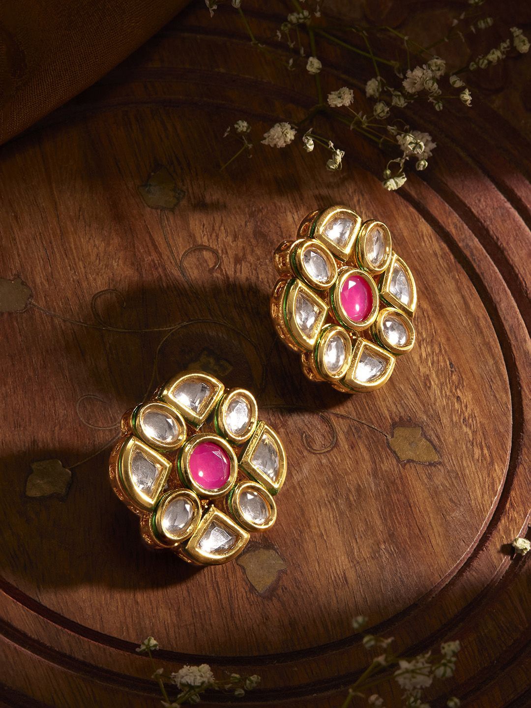 

Priyaasi Gold Plated Kundan Contemporary Studs Earrings