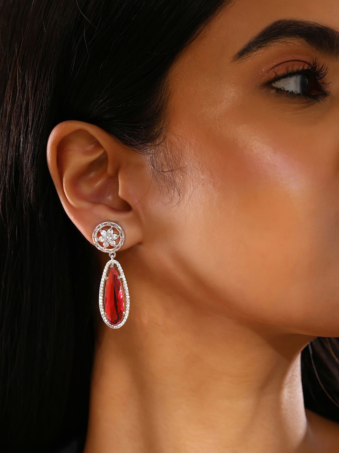 

Priyaasi Silver-Plated American Diamond Studded Drop Earrings