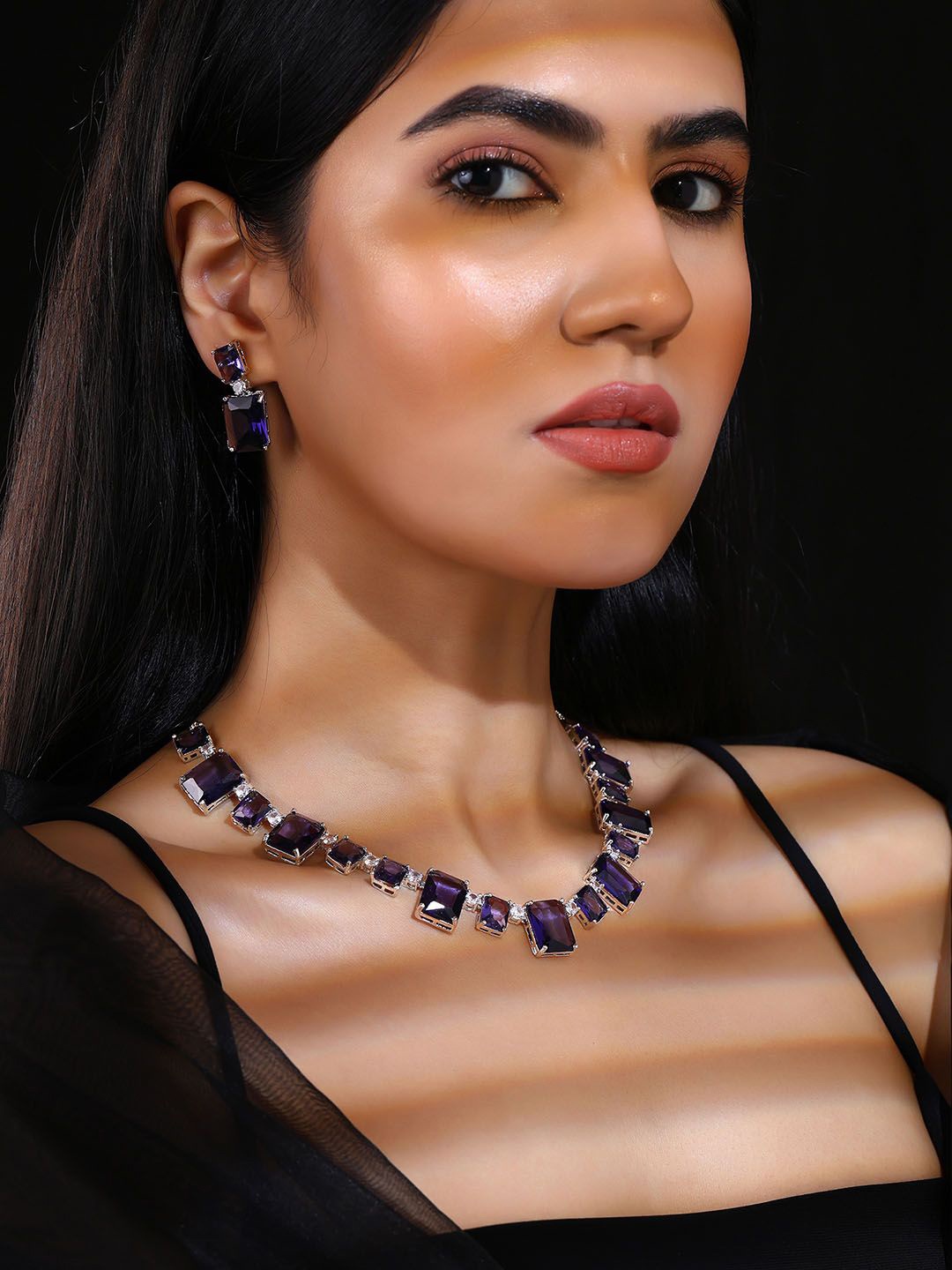 

Priyaasi Silver-Plated American Diamond-Studded Jewellery Set