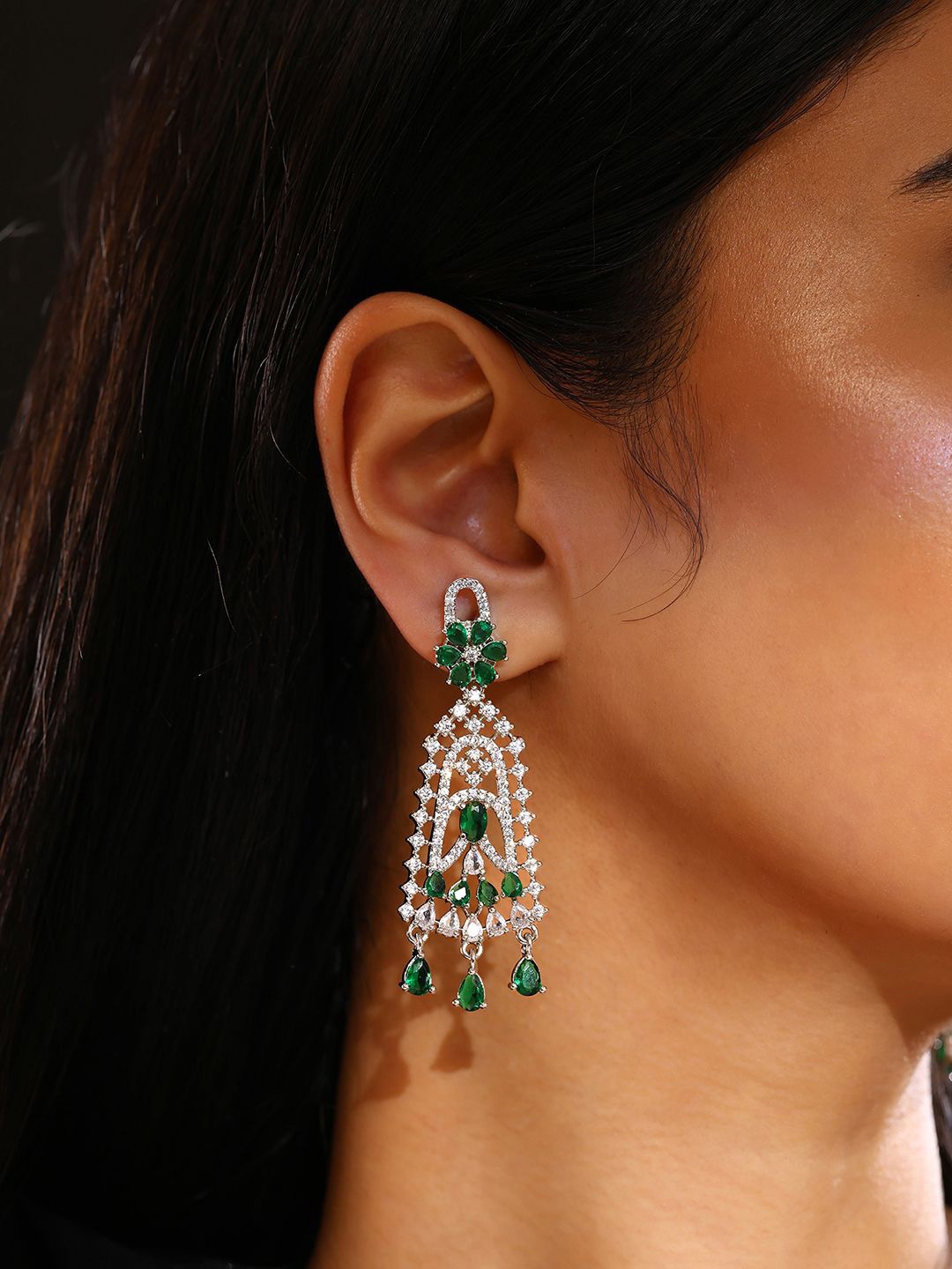 

Priyaasi Silver Plated American Diamond Drop Earrings