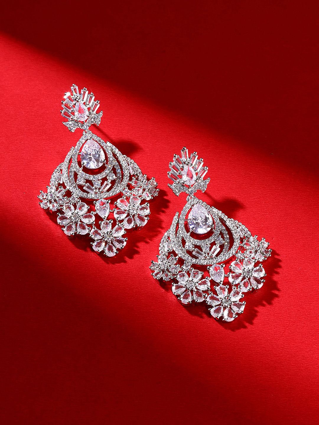 

Priyaasi Silver Plated American Diamond Drop Earrings