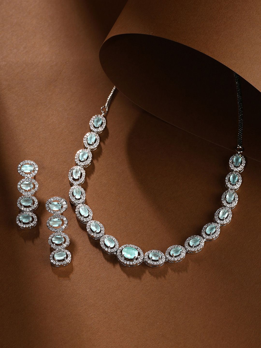 

Priyaasi Silver-Plated American Diamond Studded Jewellery Set
