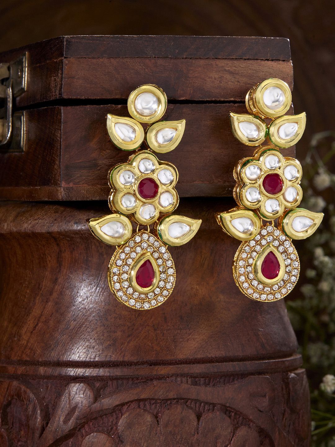 

Priyaasi Gold Plated Kundan Contemporary Drop Earrings