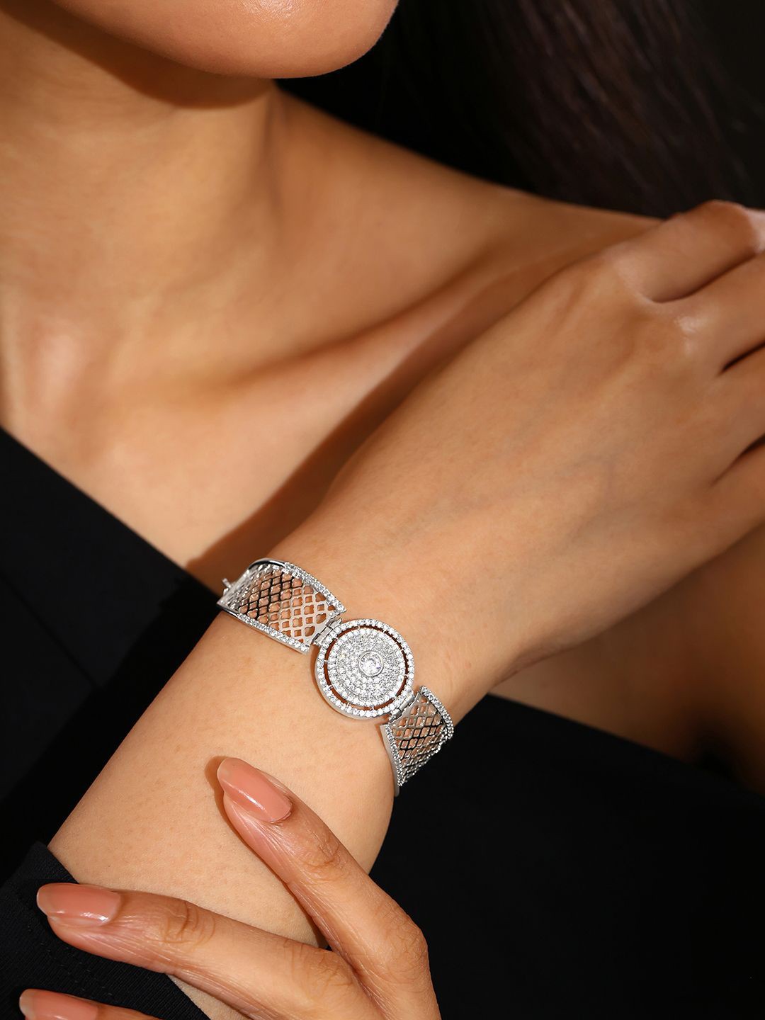 

Priyaasi American Diamond Silver Plated Wraparound Bracelet
