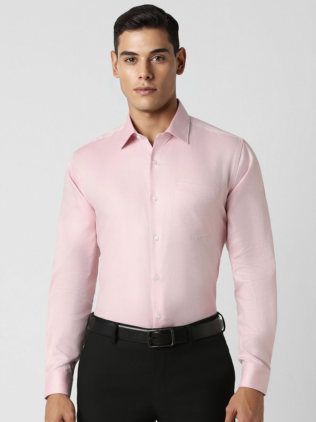 

Van Heusen Men Spread Collar Textured Self Design Cotton Casual Shirt, Pink
