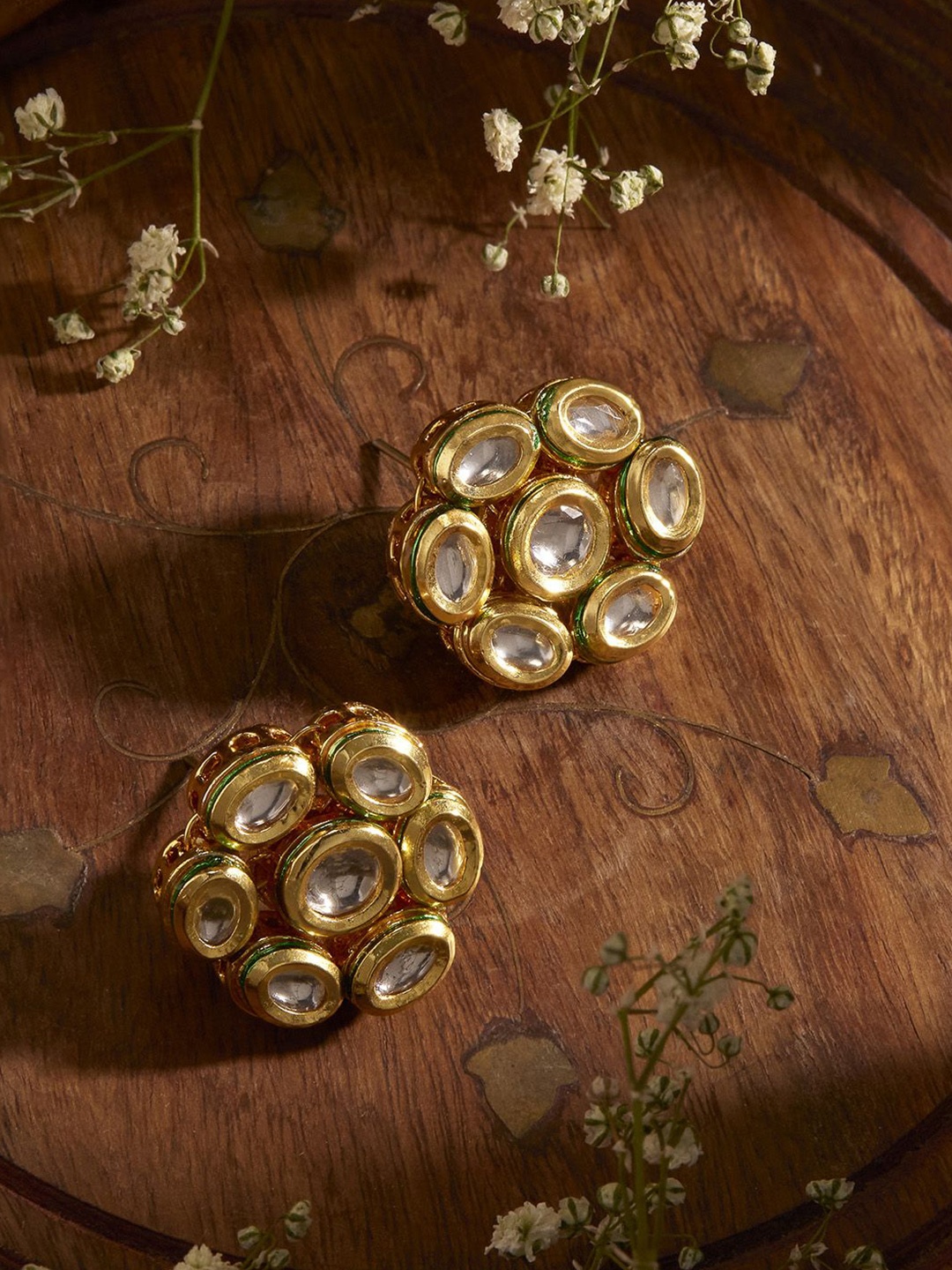 

Priyaasi Gold-Plated Kundan-Studded Floral Studs Earrings