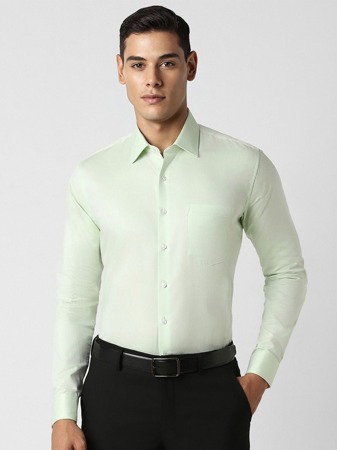 

TRYBUY.IN Men Standard Spread Collar Solid Cotton Casual Shirt, Green