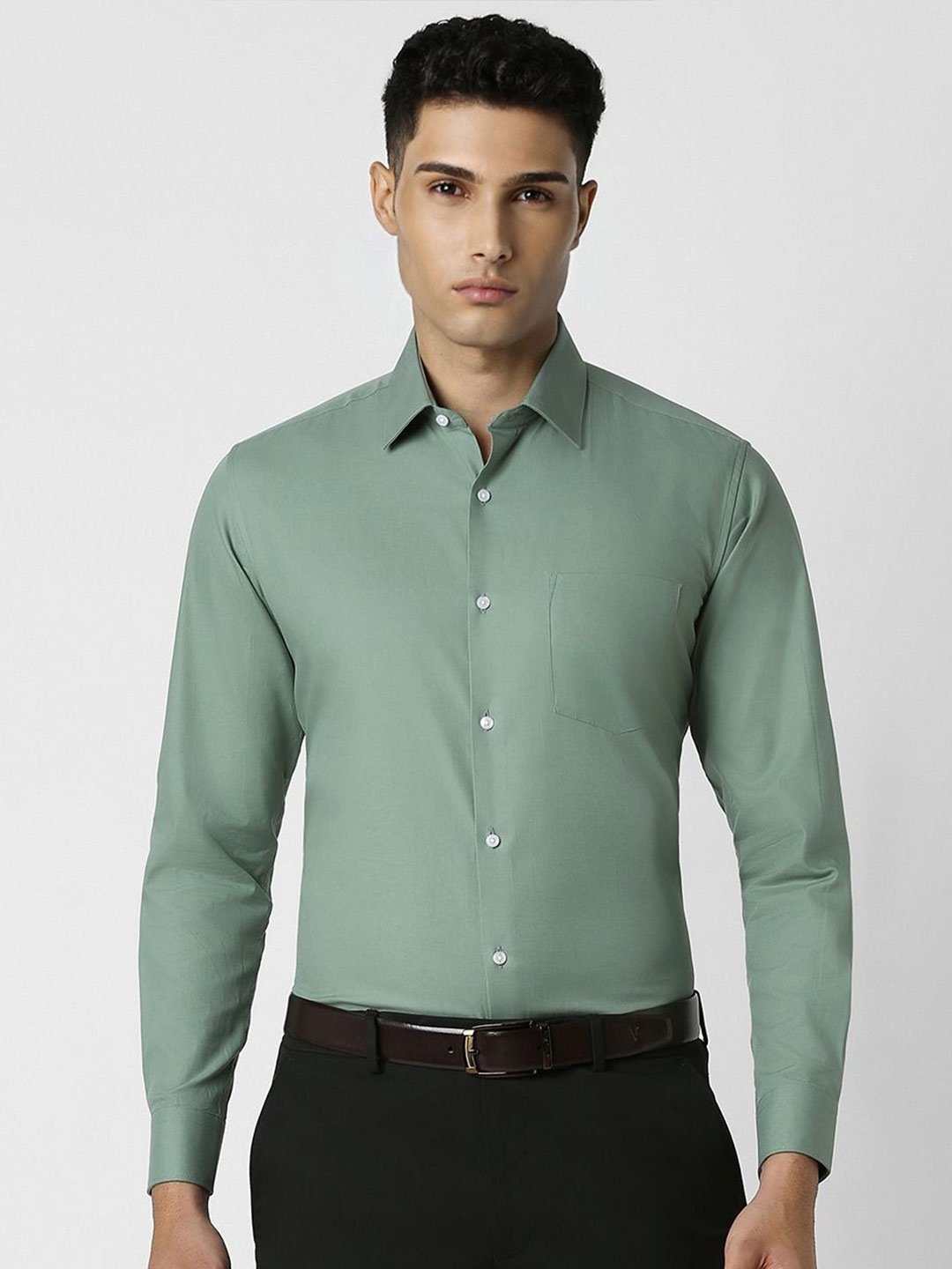 

Van Heusen Men Spread Collar Solid Cotton Formal Shirt, Olive