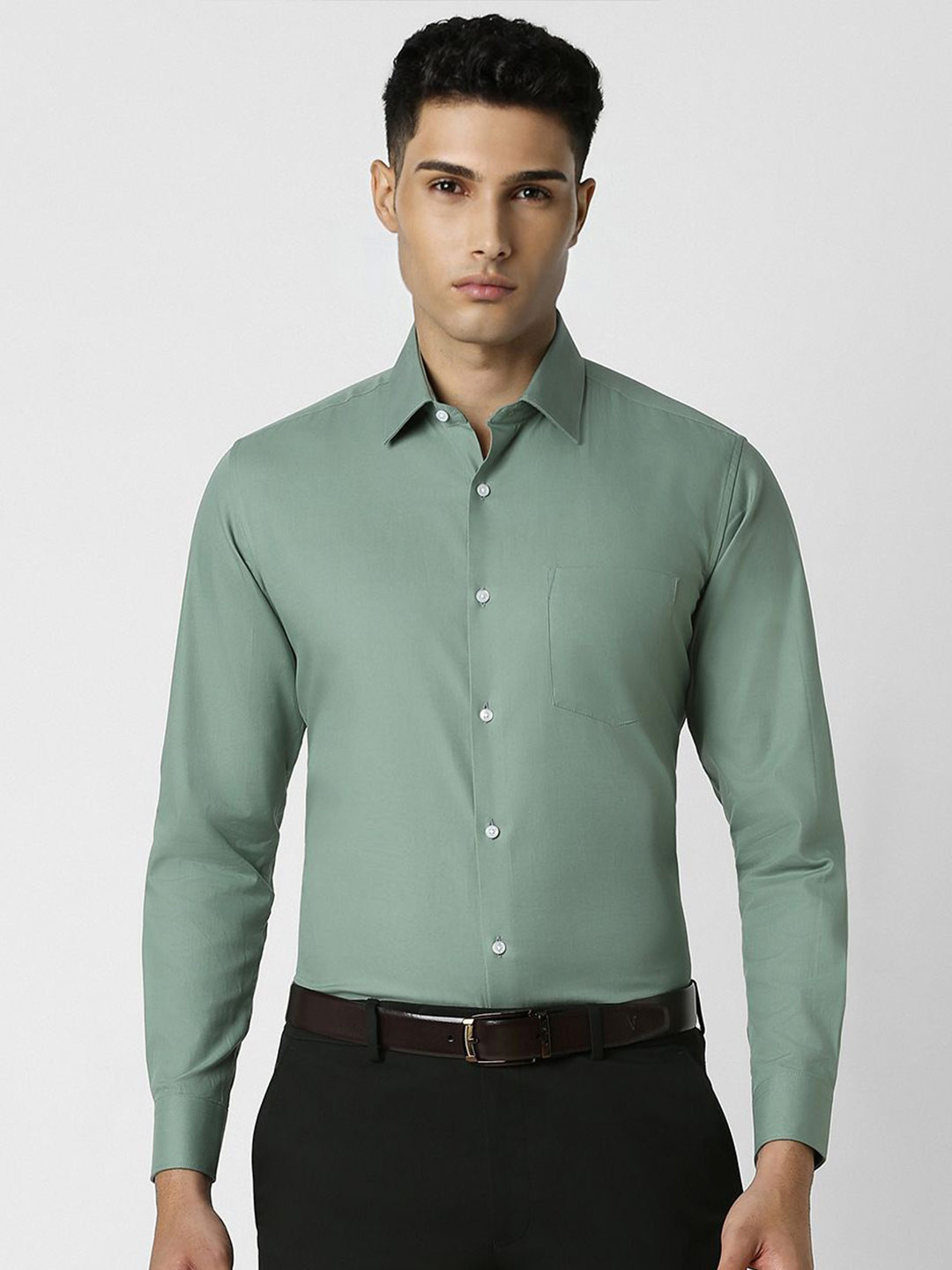 

Van Heusen Men Spread Collar Solid Cotton Formal Shirt, Green