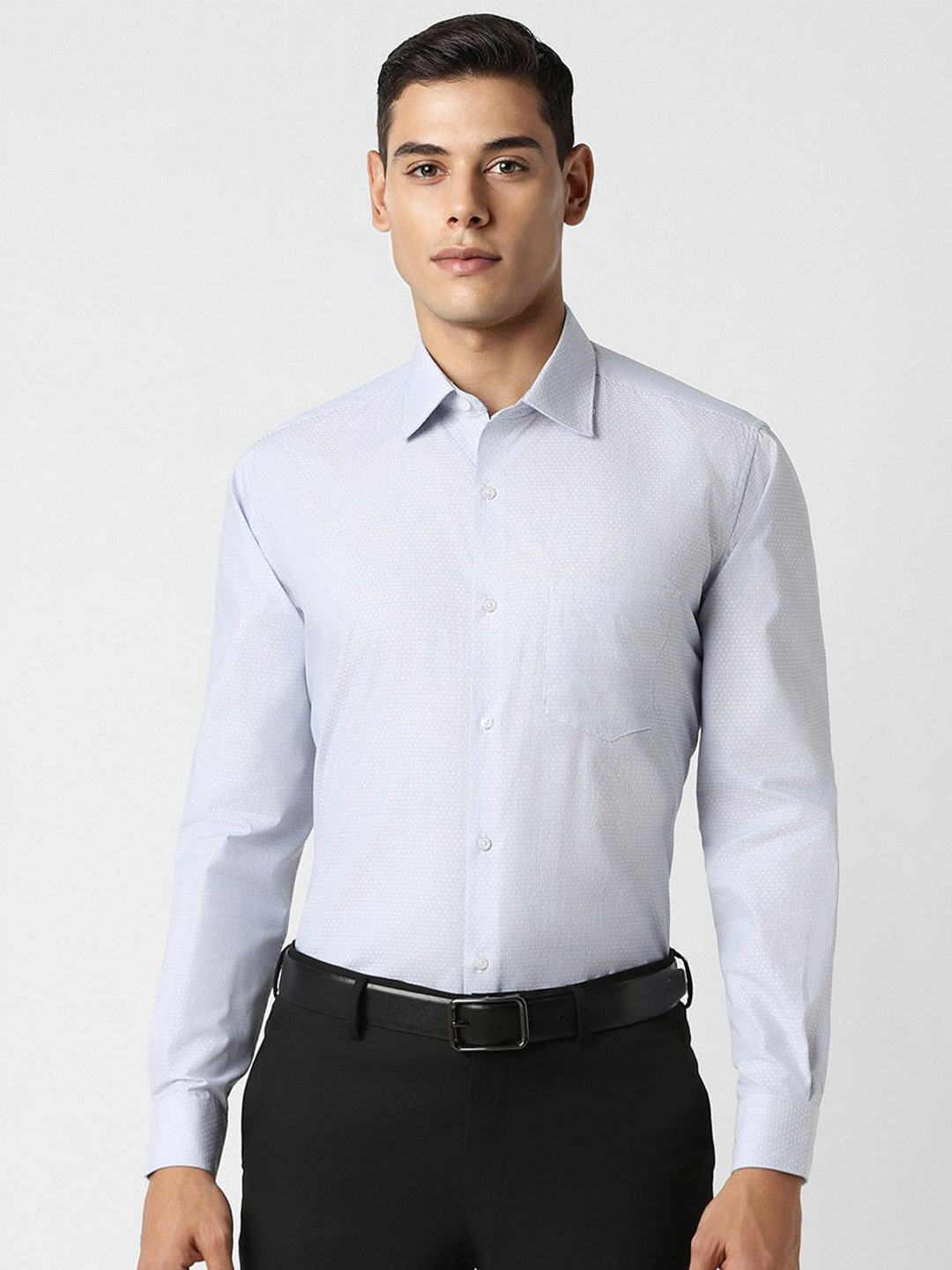 

Van Heusen Men Spread Collar Micro Ditsy Printed Cotton Party Shirt, Blue
