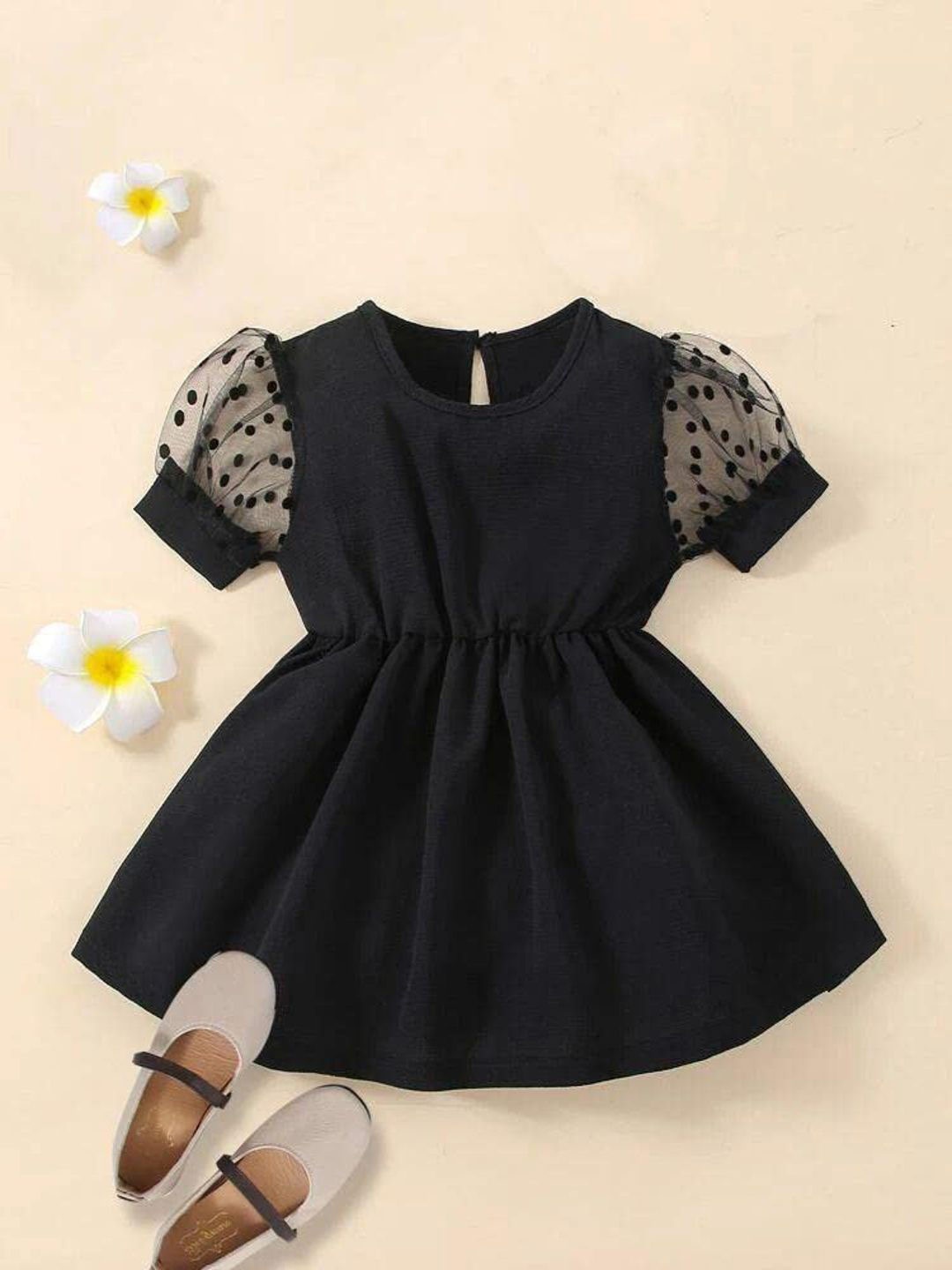 

BAESD Girls Puff Sleeves Fit & Flare Dress, Black