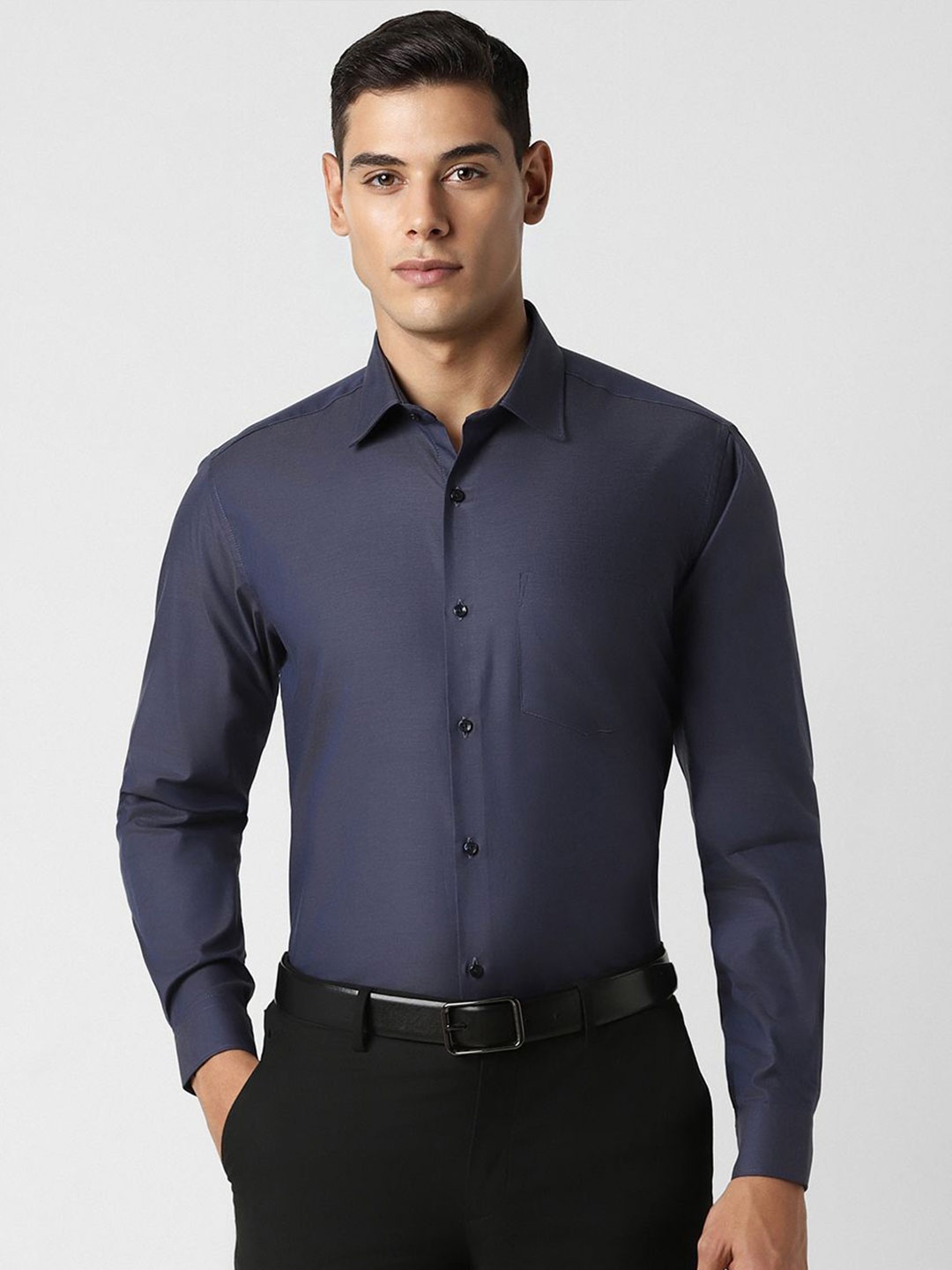 

Van Heusen Men Spread Collar Solid Cotton Party Shirt, Navy blue