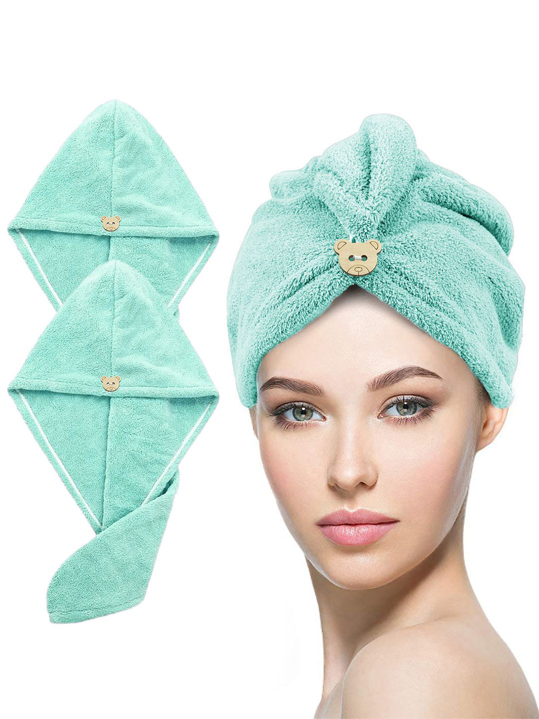 

Story@home Green 2 Pieces Microfiber 400 GSM Hair Wrap Towels