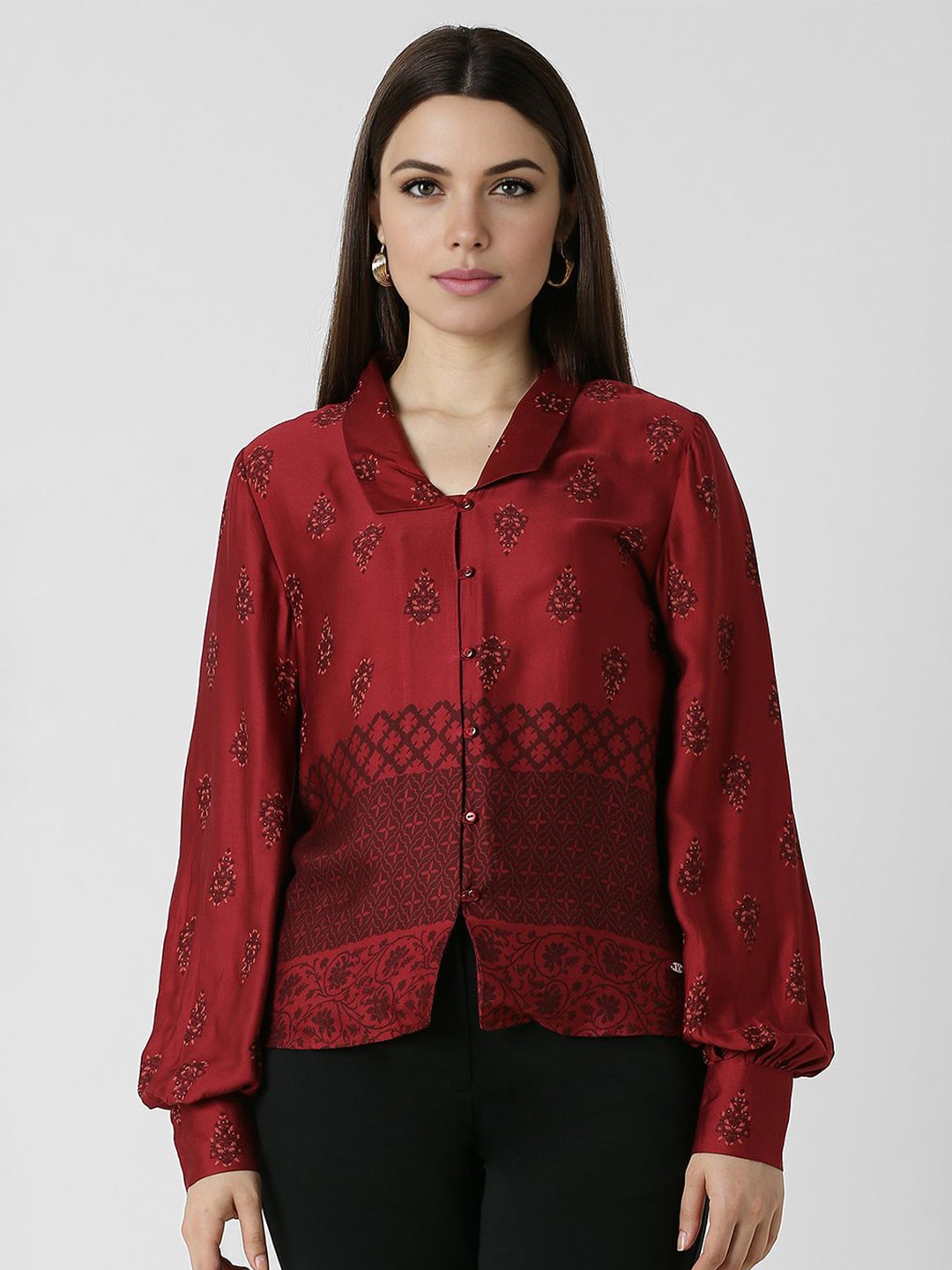 

Van Heusen Woman Women Opaque Printed Formal Shirt, Maroon