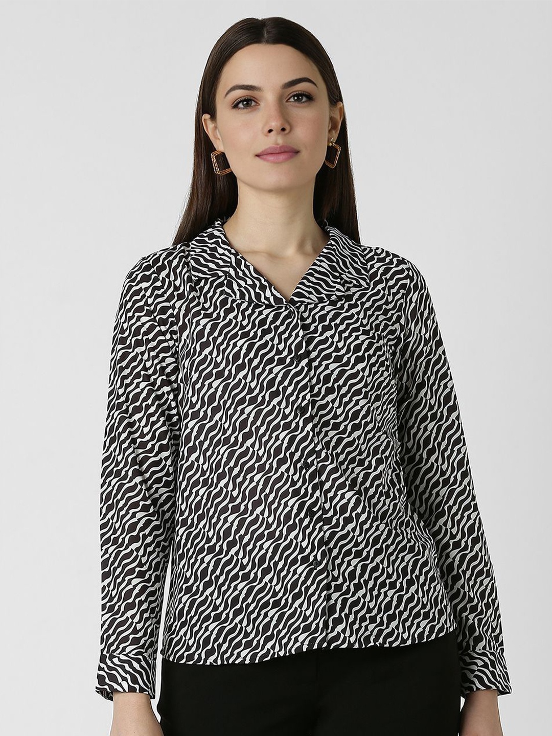 

Van Heusen Woman Women Opaque Monochrome Printed Formal Shirt, Black