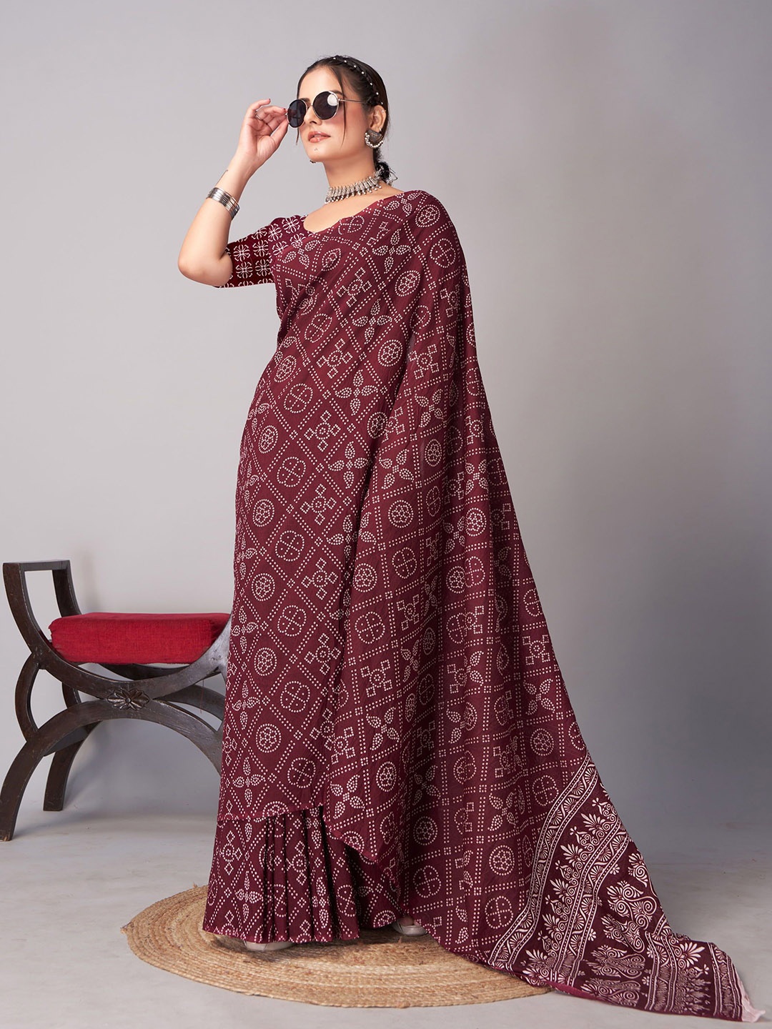 

KALINI Bandhani Print Pure Cotton Saree, Maroon