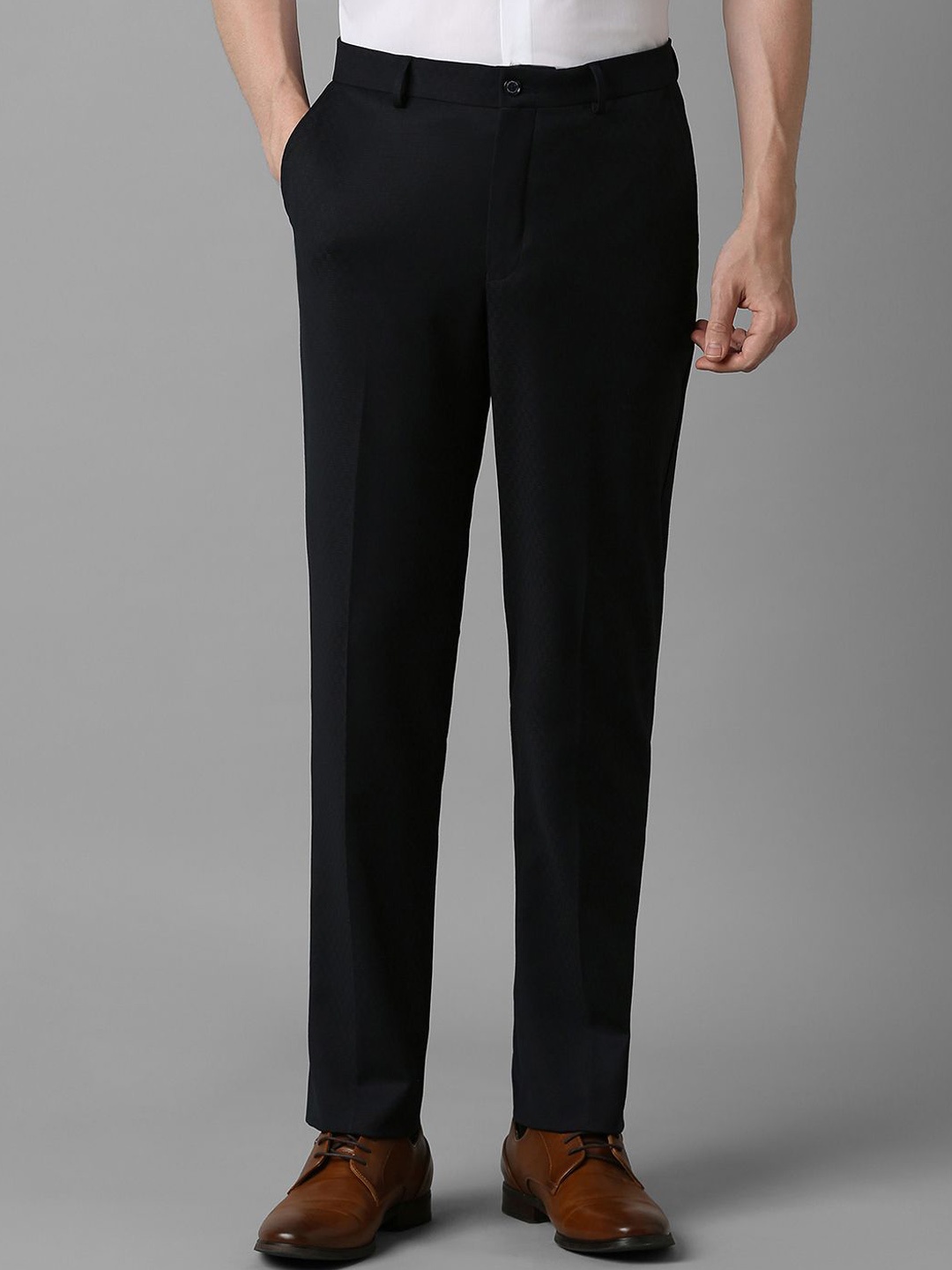 

Louis Philippe Men Regular Fit Mid-Rise Check Pleated Formal Trousers, Black
