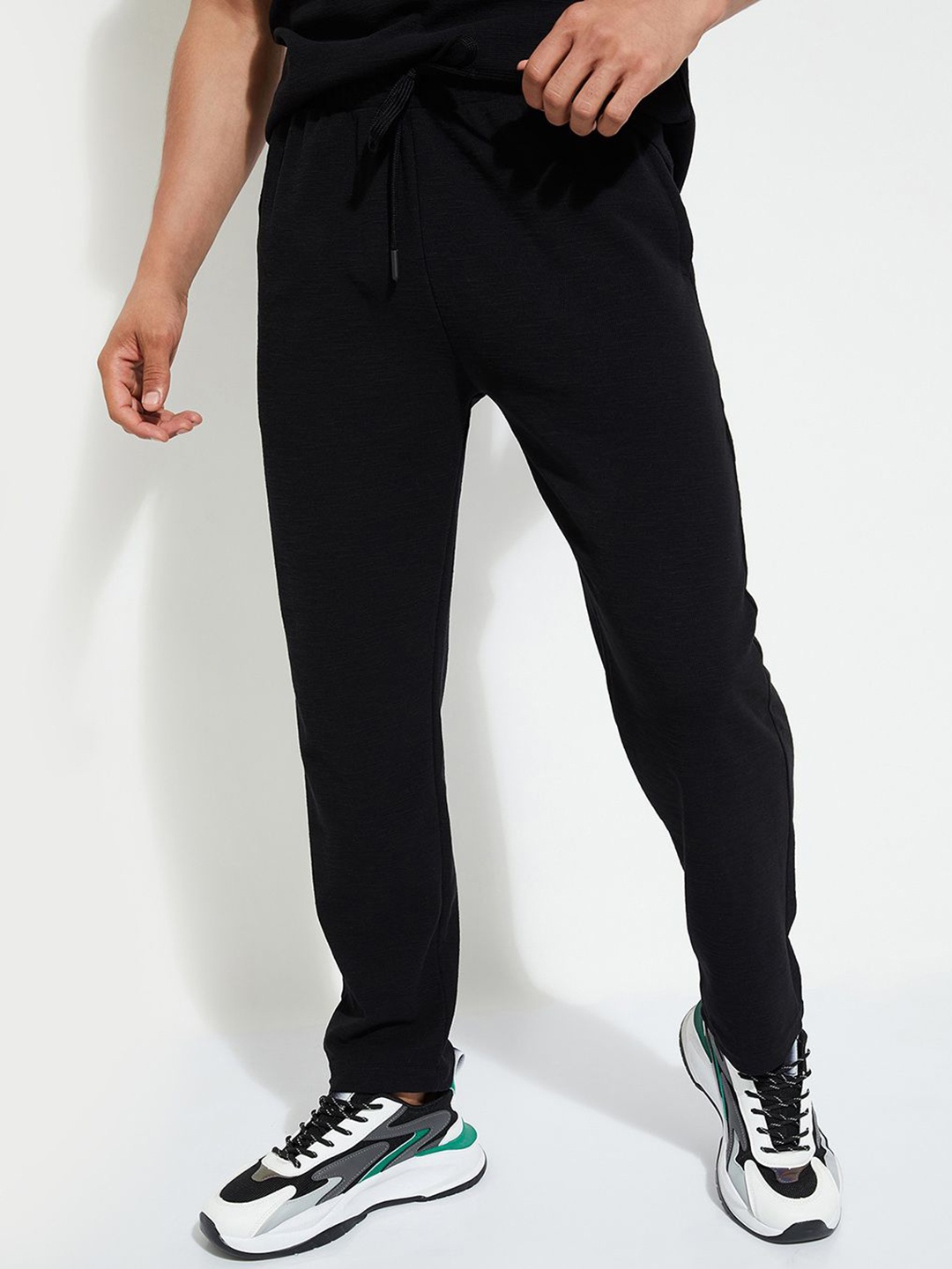 

max URB_N Men Waffle Knit Track Pants, Black