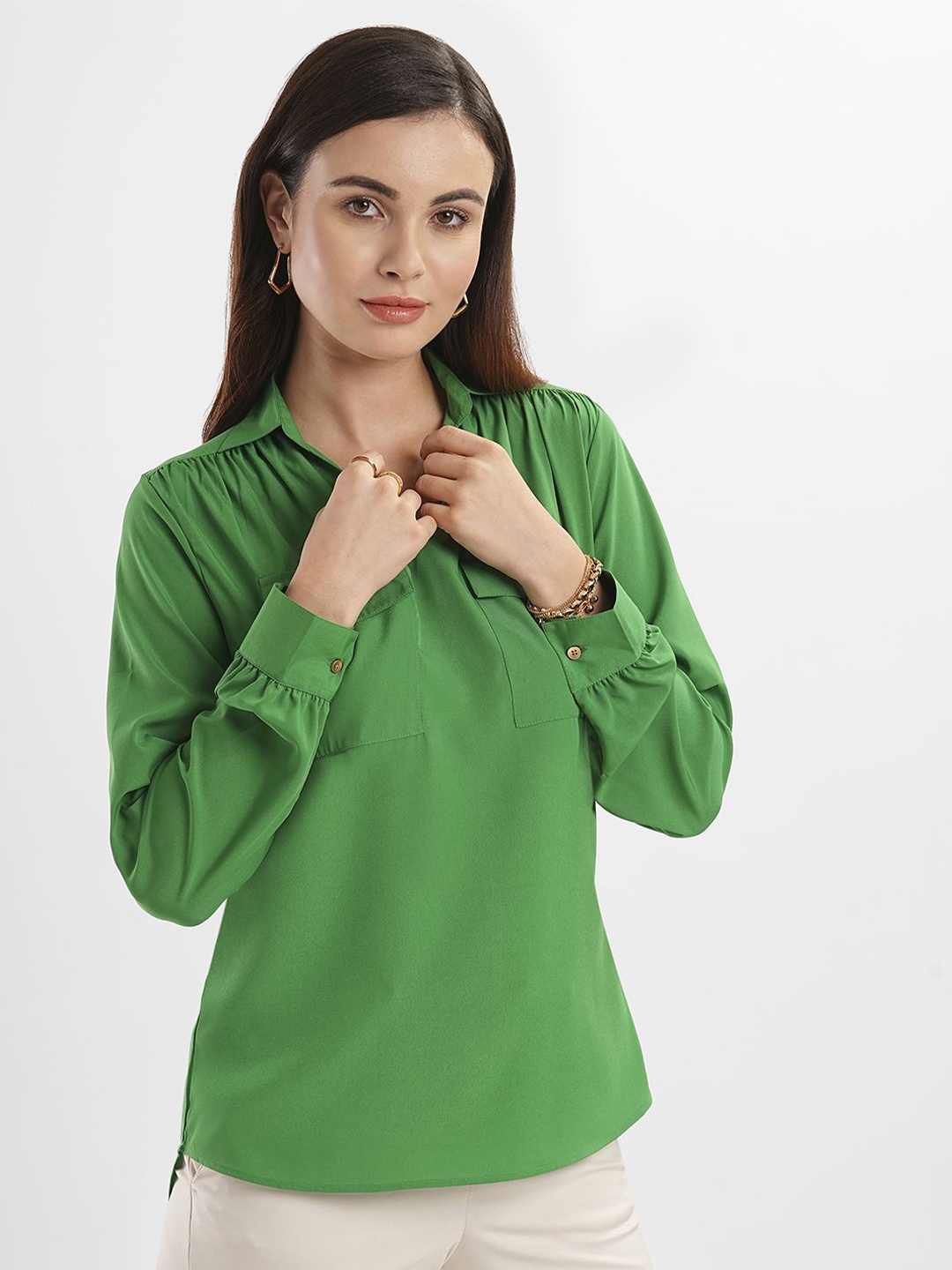 

Bombay High Crepe Shirt Style Top, Green