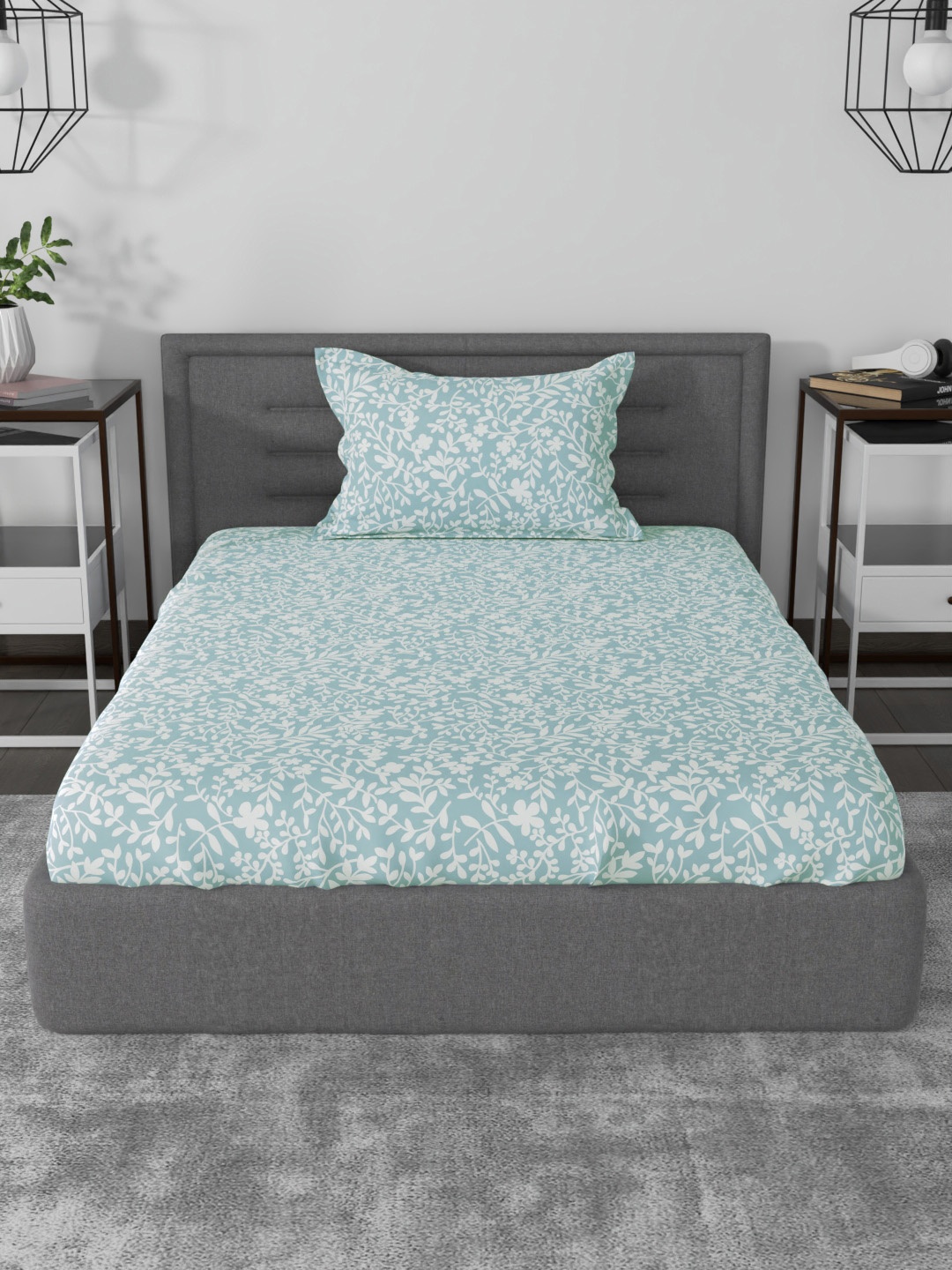 

Myntra Elegant Homes Blue Floral Cotton 144 TC Single Bedsheet with 1 Pillow Covers