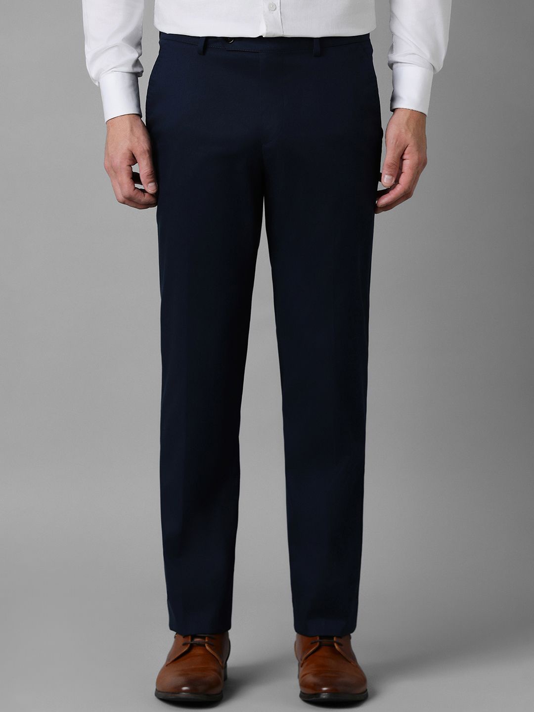 

Luxure by Louis Philippe Men Solid Mid Rise Slim Fit Formal Trousers, Navy blue