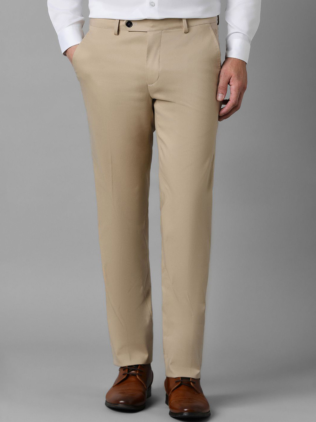 

Luxure by Louis Philippe Men Slim Fit Mid-Rise Flat Front Formal Trousers, Khaki