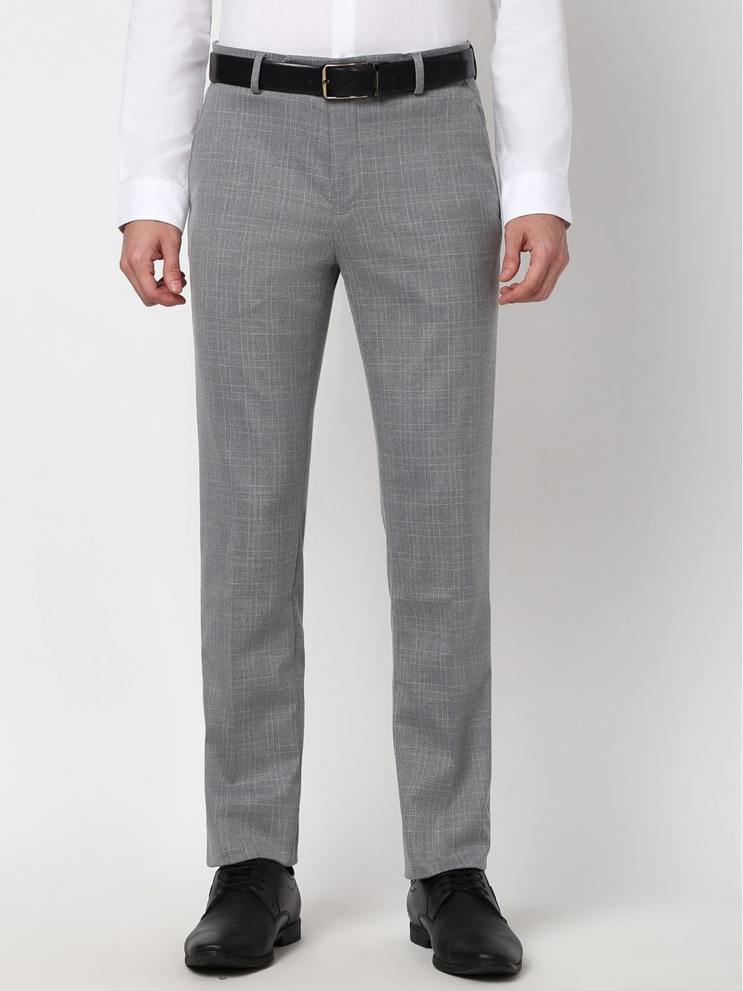 

Peter England Men Checked Slim Fit Formal Trousers, Grey