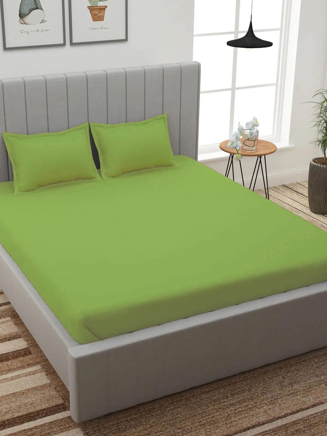 

Myntra Elegant Homes Olive Green 160 TC Microfiber Queen Fitted Bedsheet Set