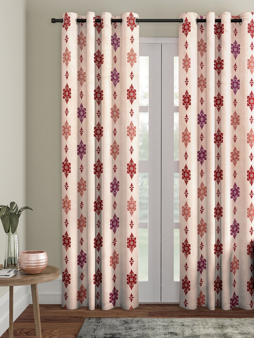 

Myntra Elegant Homes Beige & Red Ethnic Motifs Room Darkening Door Curtain