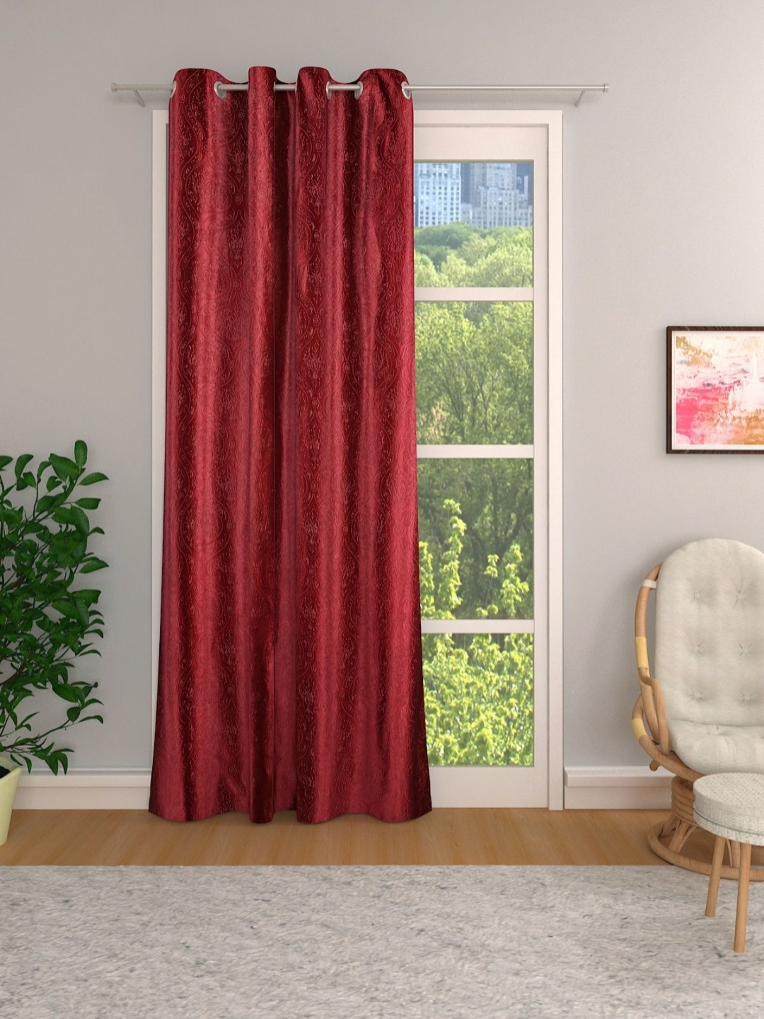 

Myntra Elegant Homes Maroon Floral Room Darkening Door Curtain