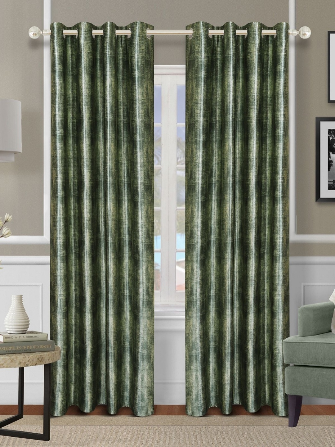

Myntra Elegant Homes Green 2 Pieces Room Darkening Long Door Curtain