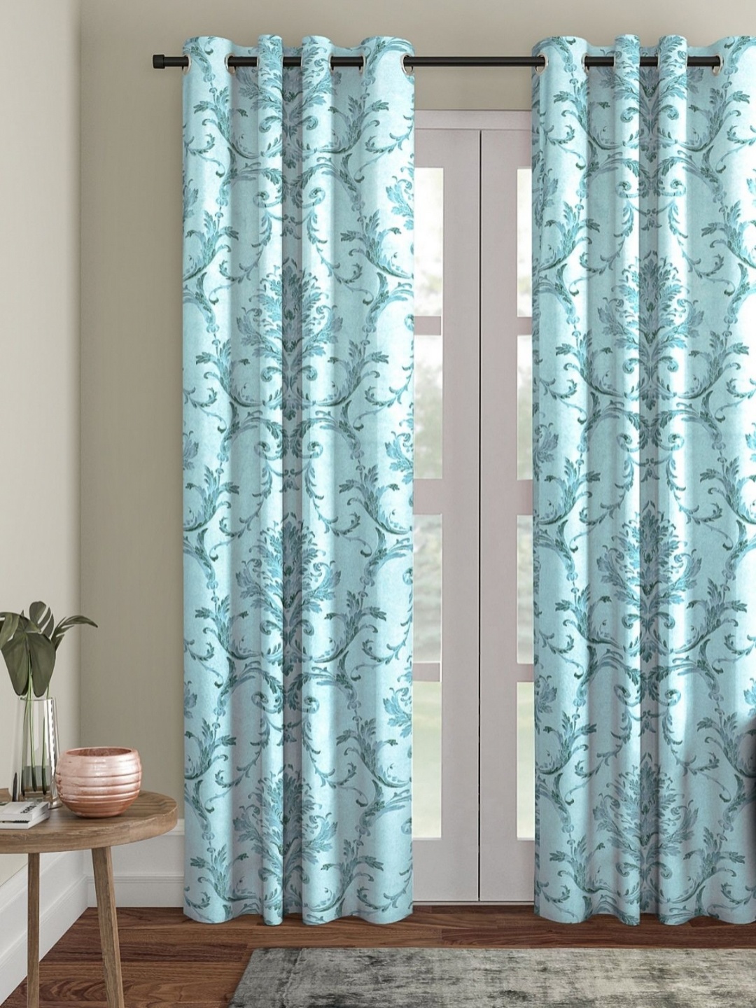 

Myntra Elegant Homes Blue & Green Floral Room Darkening Door Curtain