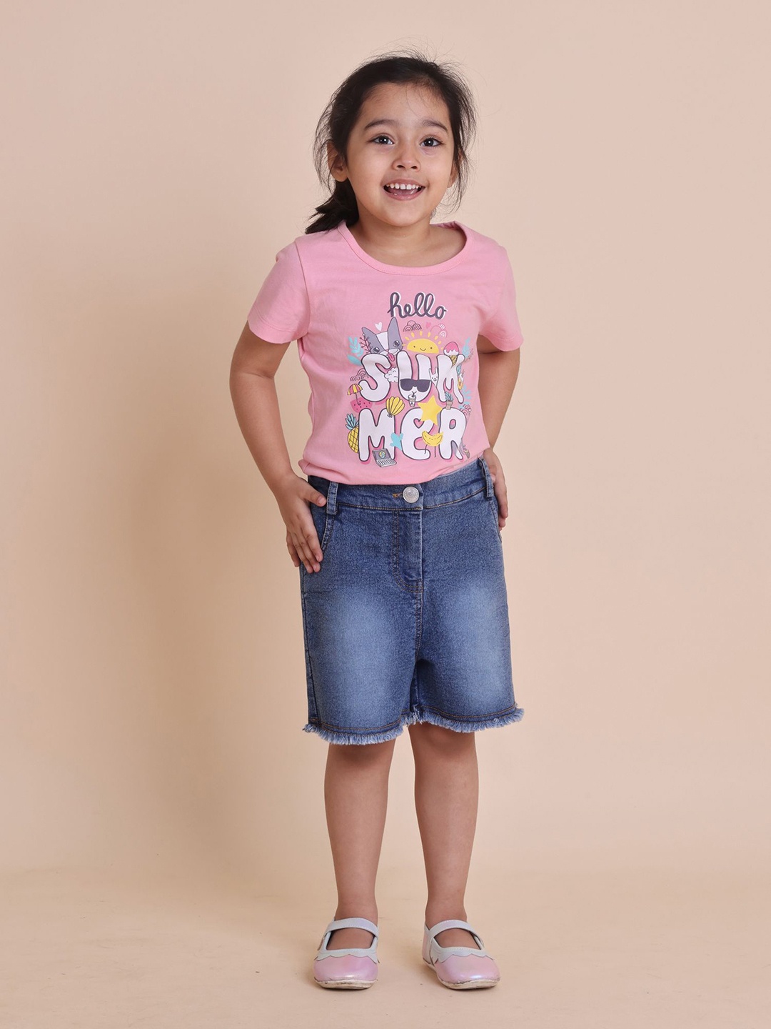 

House of Spades Girls Print Cotton Top, Pink