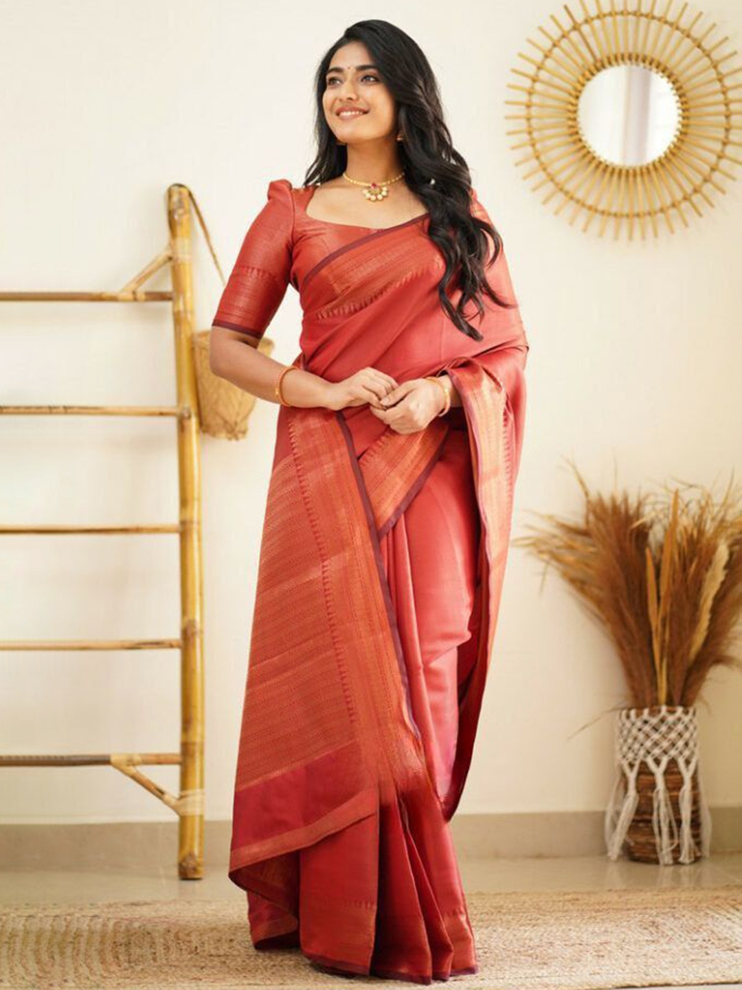 

Visit Wear Woven Design Zari Pure Silk Kanjeevaram Saree, Red