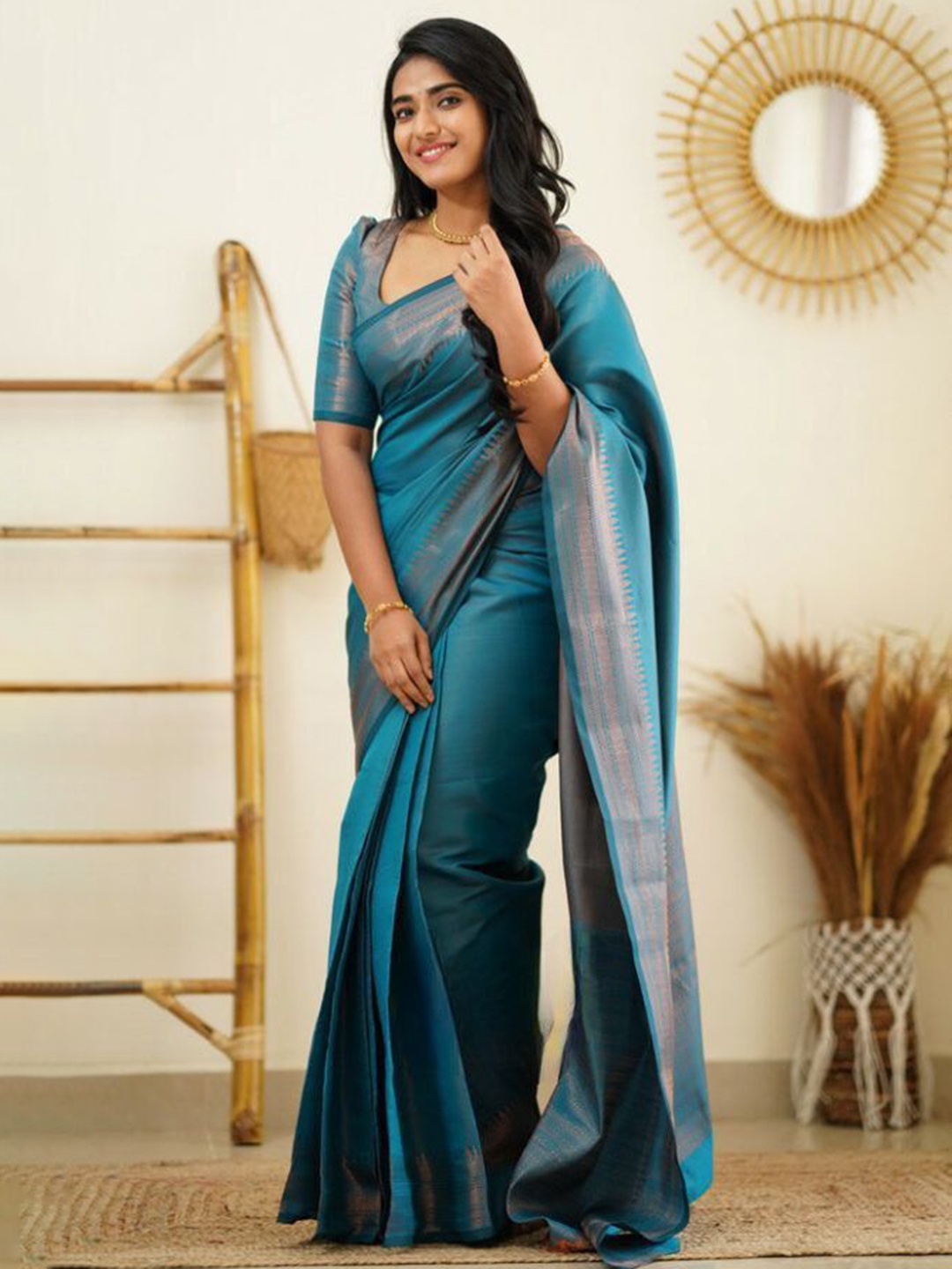 

Visit Wear Zari Pure Silk Kanjeevaram Saree, Blue