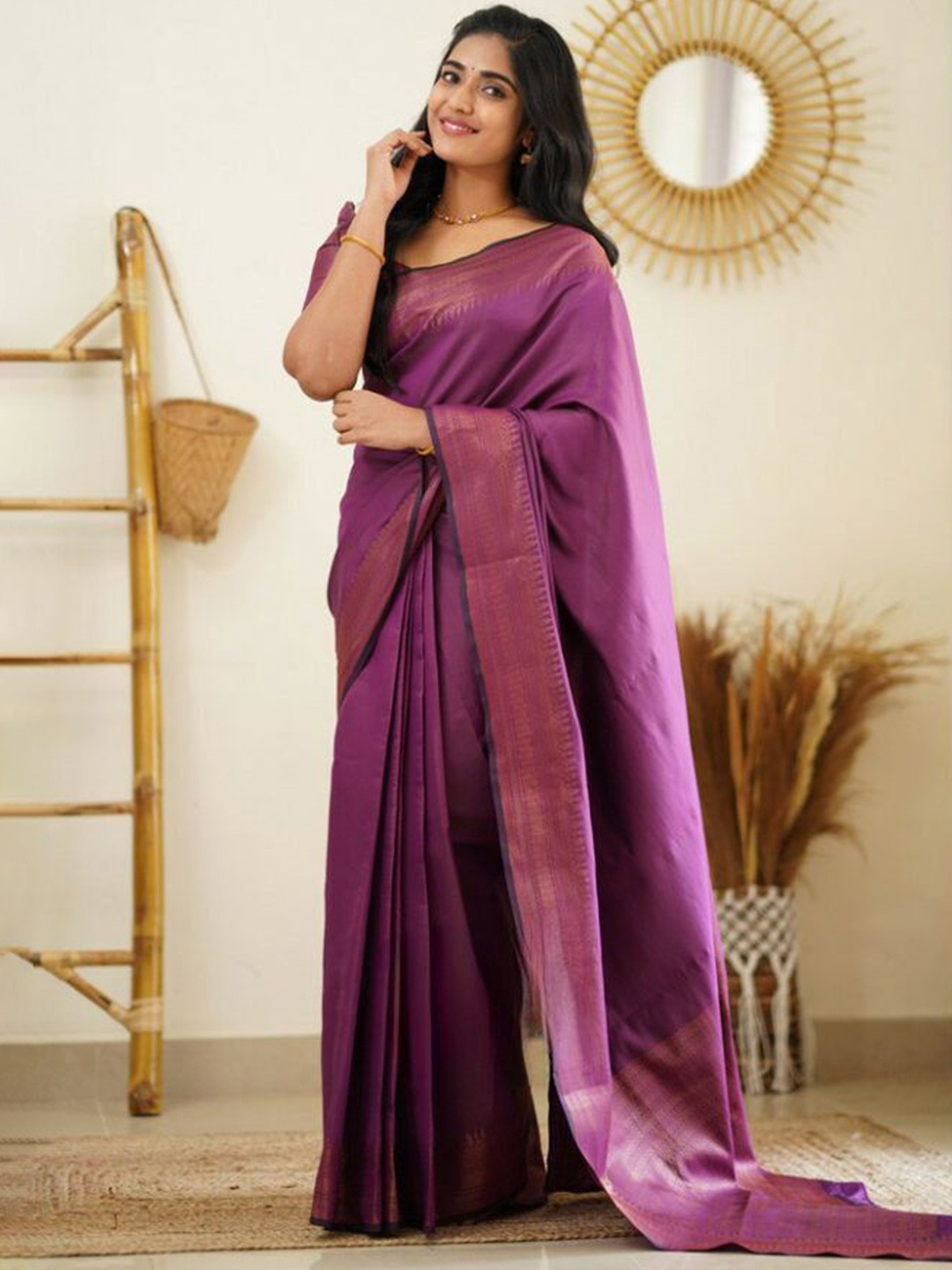 

Visit Wear Zari Pure Silk Kanjeevaram Saree, Purple