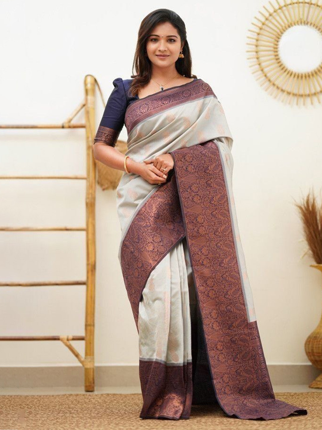 

Visit Wear Woven Design Zari Pure Silk Kanjeevaram Saree, Grey
