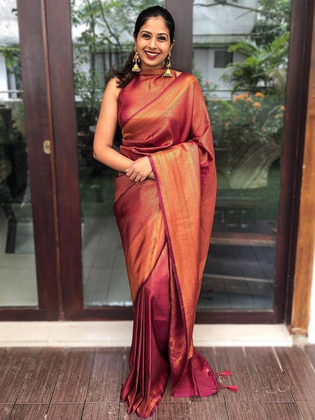 

Visit Wear Zari Woven Pure Silk Kanjeevaram Saree, Maroon
