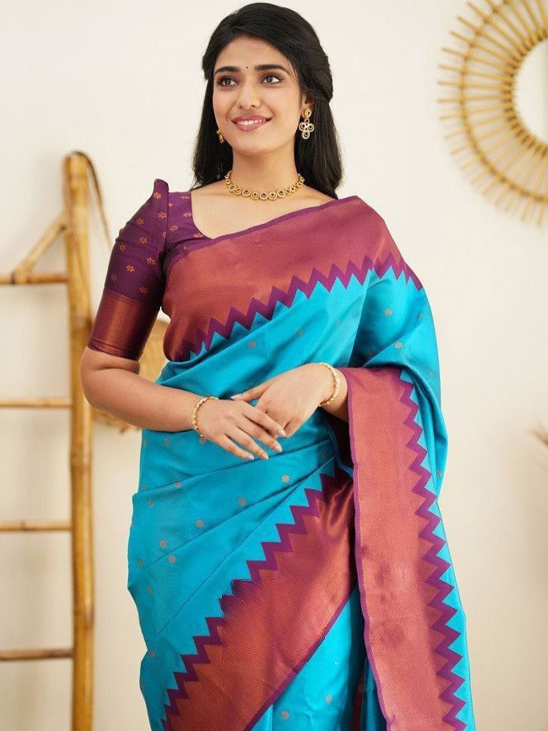 

Visit Wear Woven Design Zari Pure Silk Kanjeevaram Saree, Blue