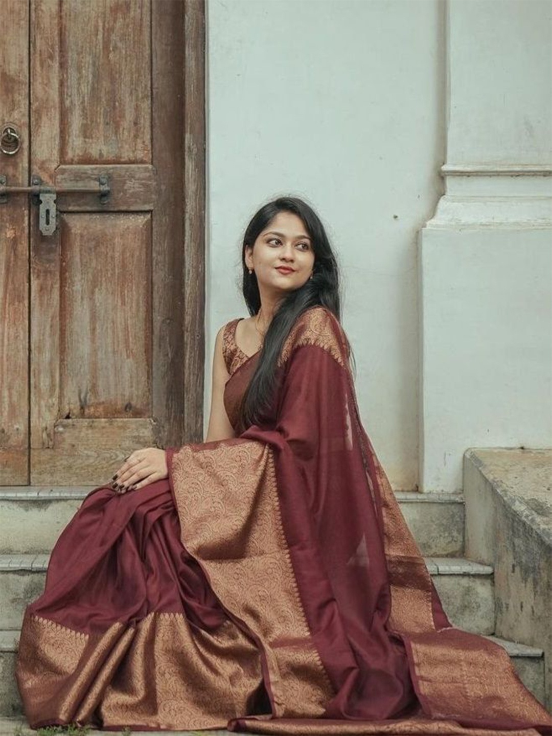 

Visit Wear Woven Design Zari Pure Silk Kanjeevaram Saree, Maroon