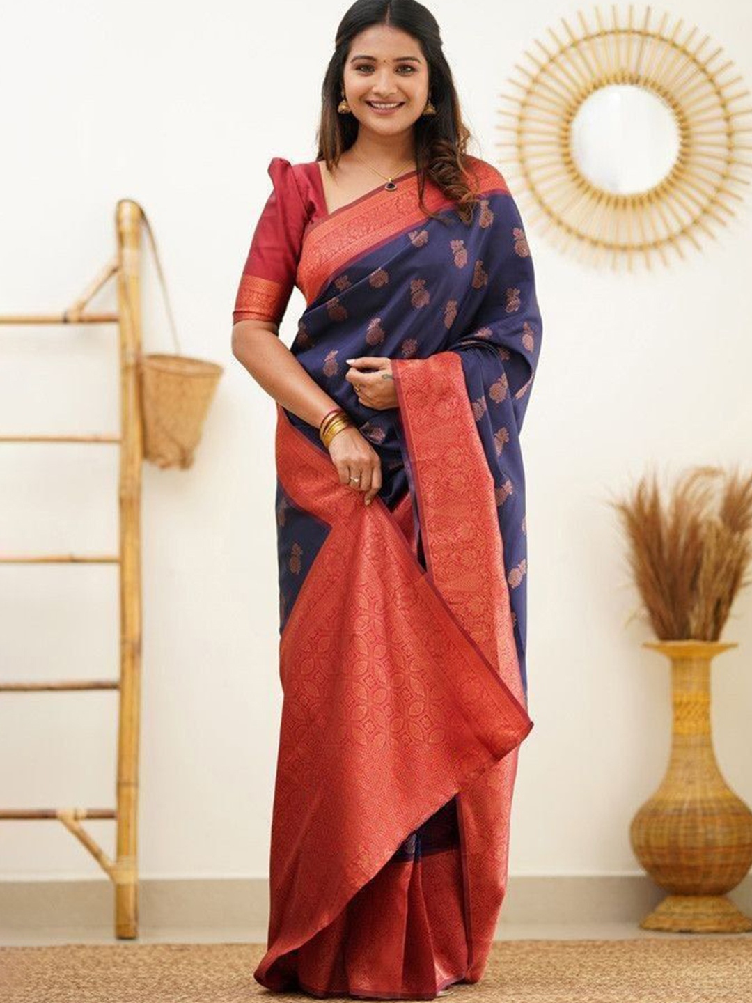 

Visit Wear Ethnic Motifs Zari Woven Pure Silk Kanjeevaram Saree, Blue