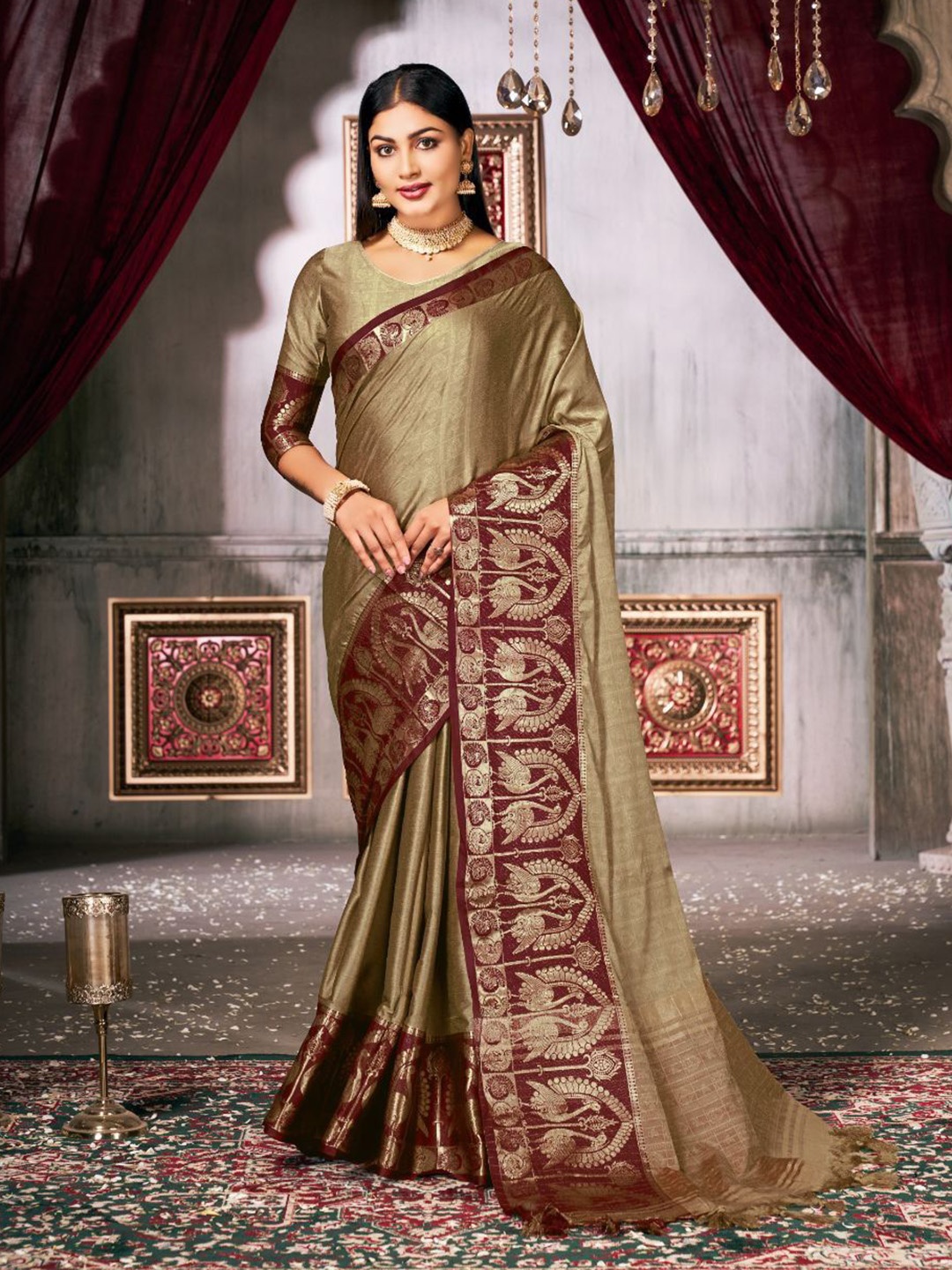 

Visit Wear Woven Design Zari Kanjeevaram Saree, Gold