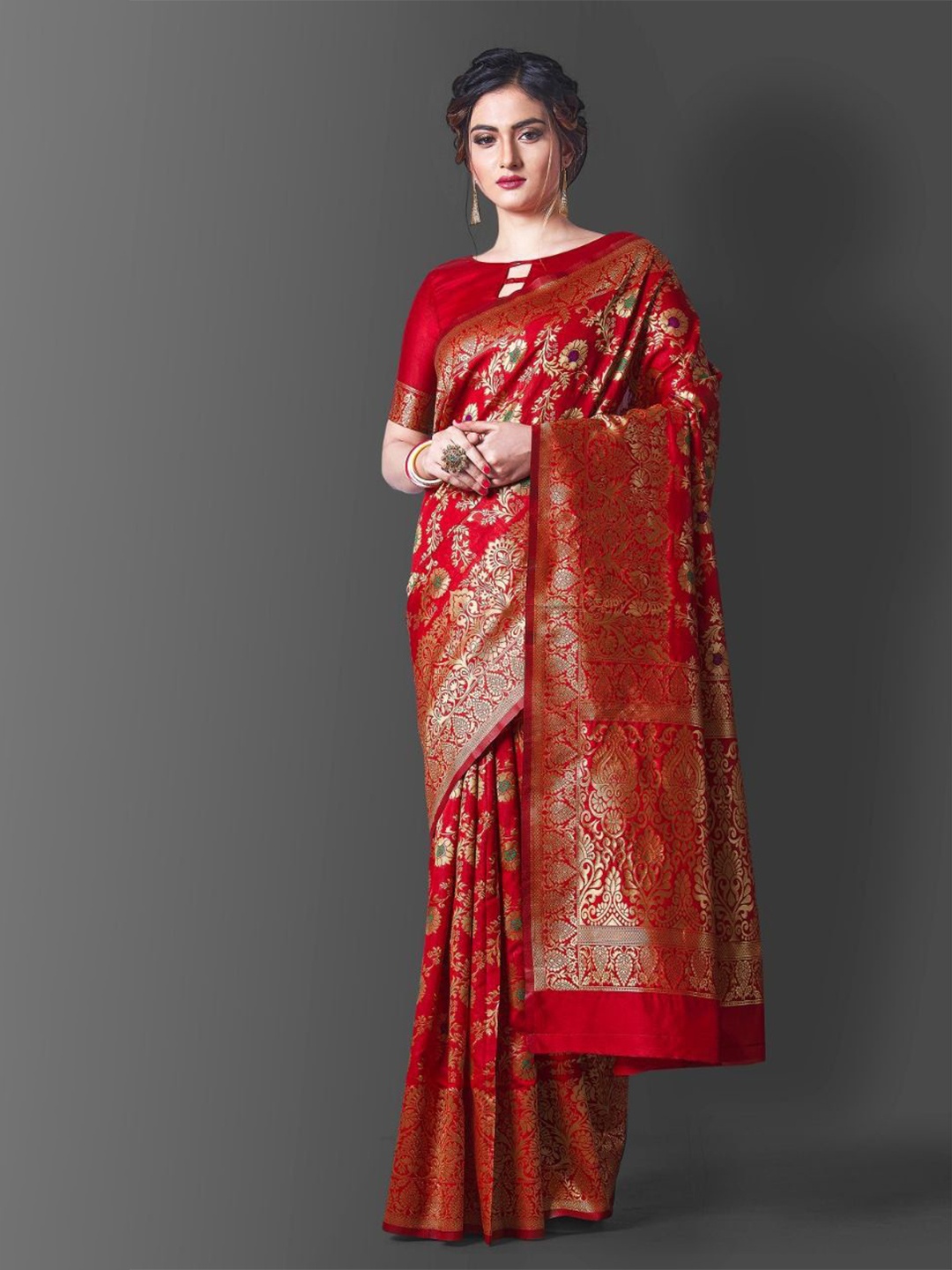 

Visit Wear Woven Design Zari Pure Silk Kanjeevaram Saree, Red