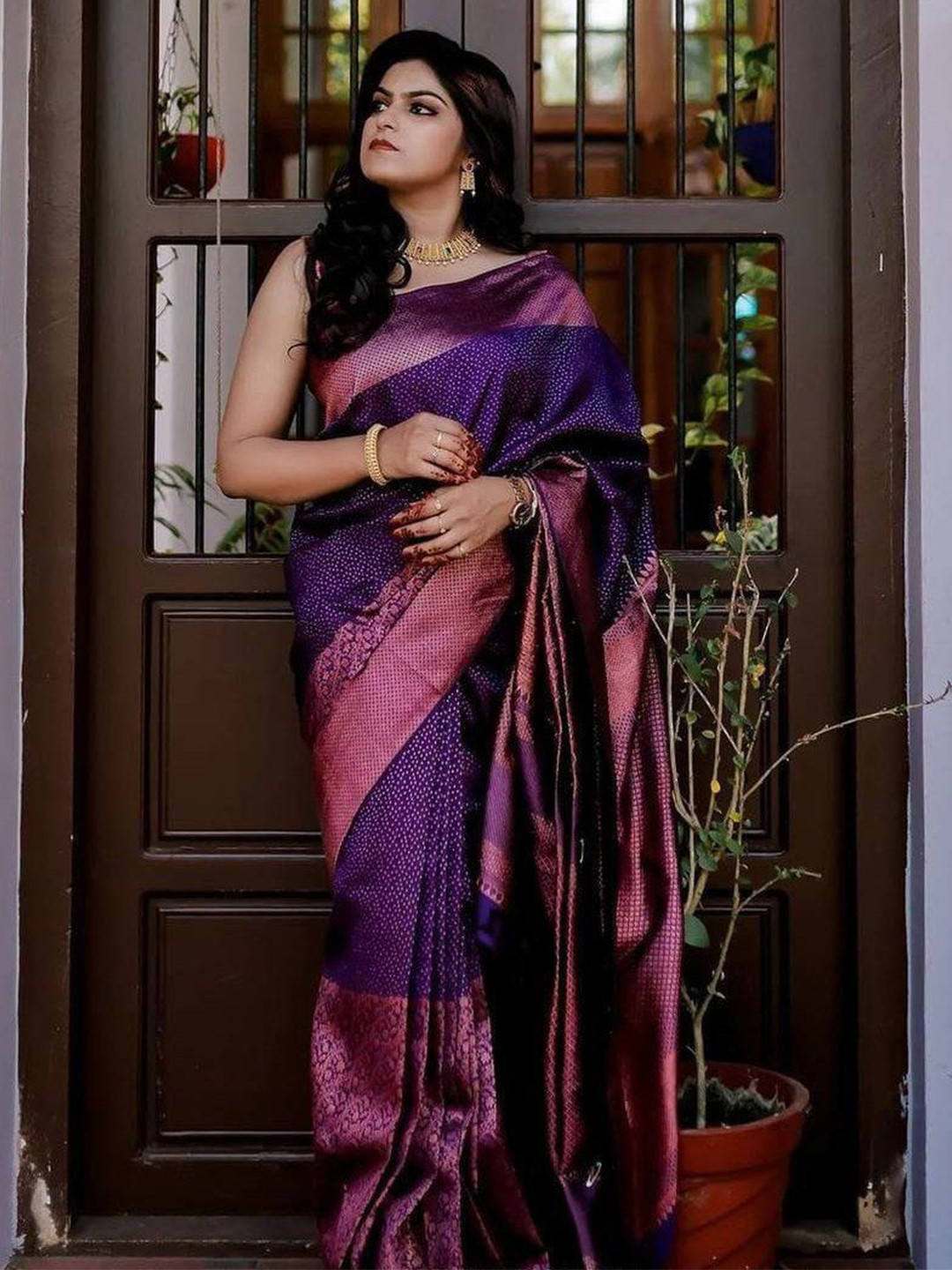 

Visit Wear Zari Woven Pure Silk Kanjeevaram Saree, Violet